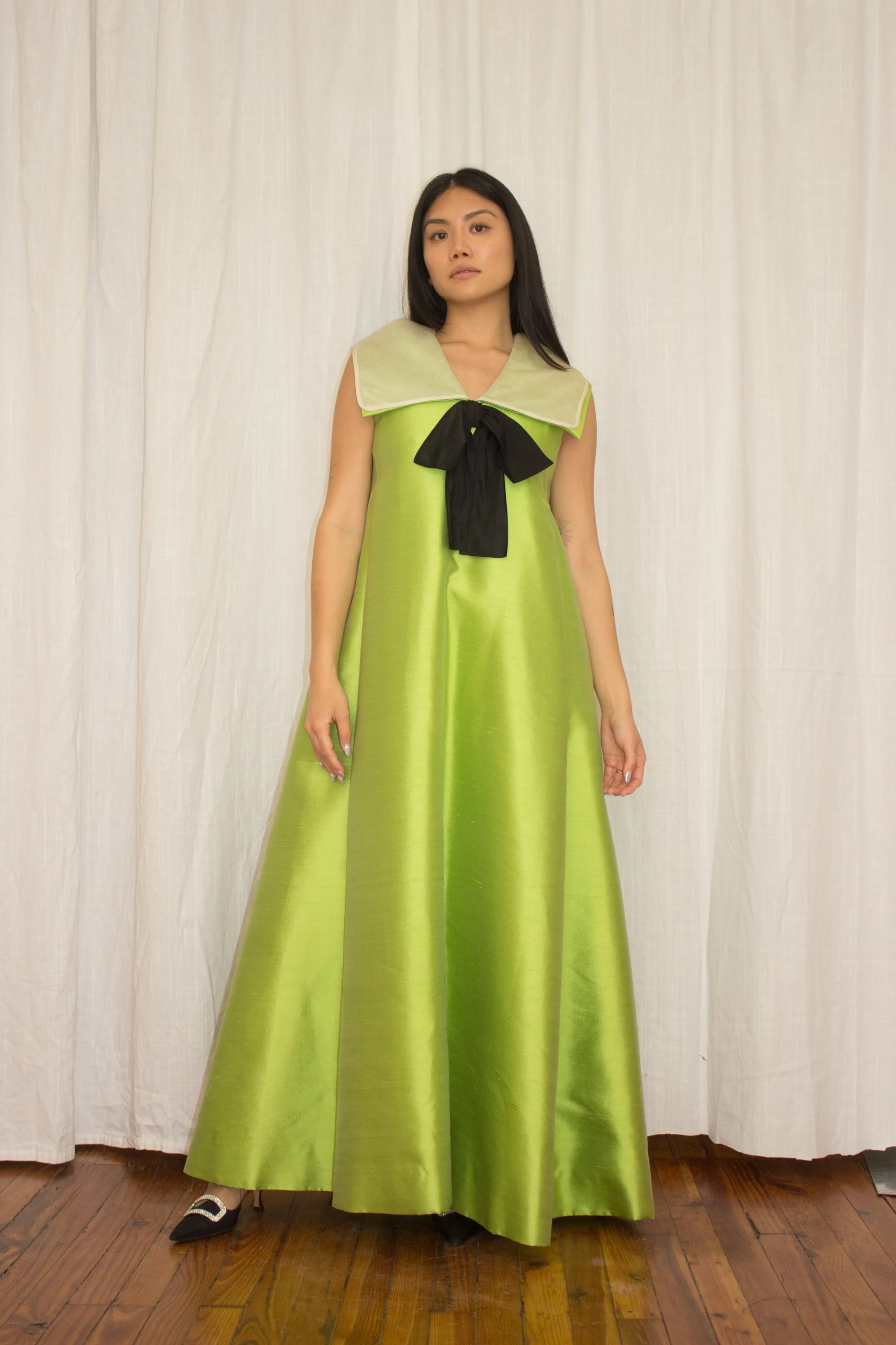 green emerald velvet dress Plus Square Collar Ruffle Trim Puff Sleeves Organza Prom Dress Mint / 1XL main image 0