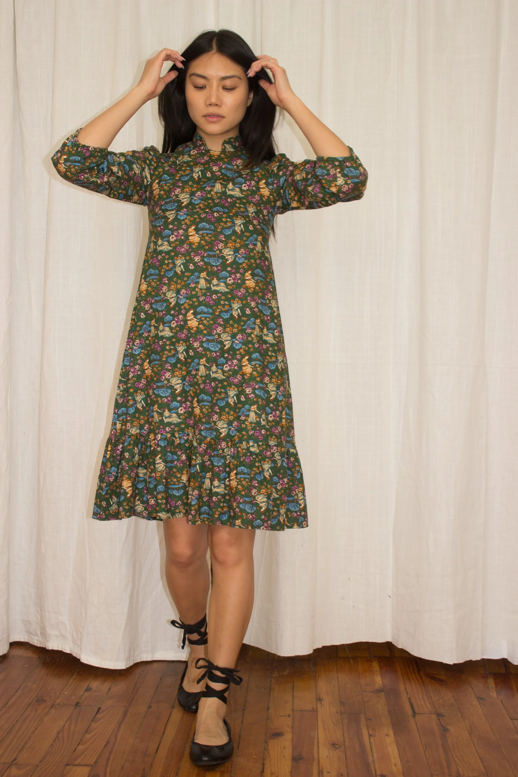 chinese dress ladies 70s Novelty Ladies Print Mini Dress