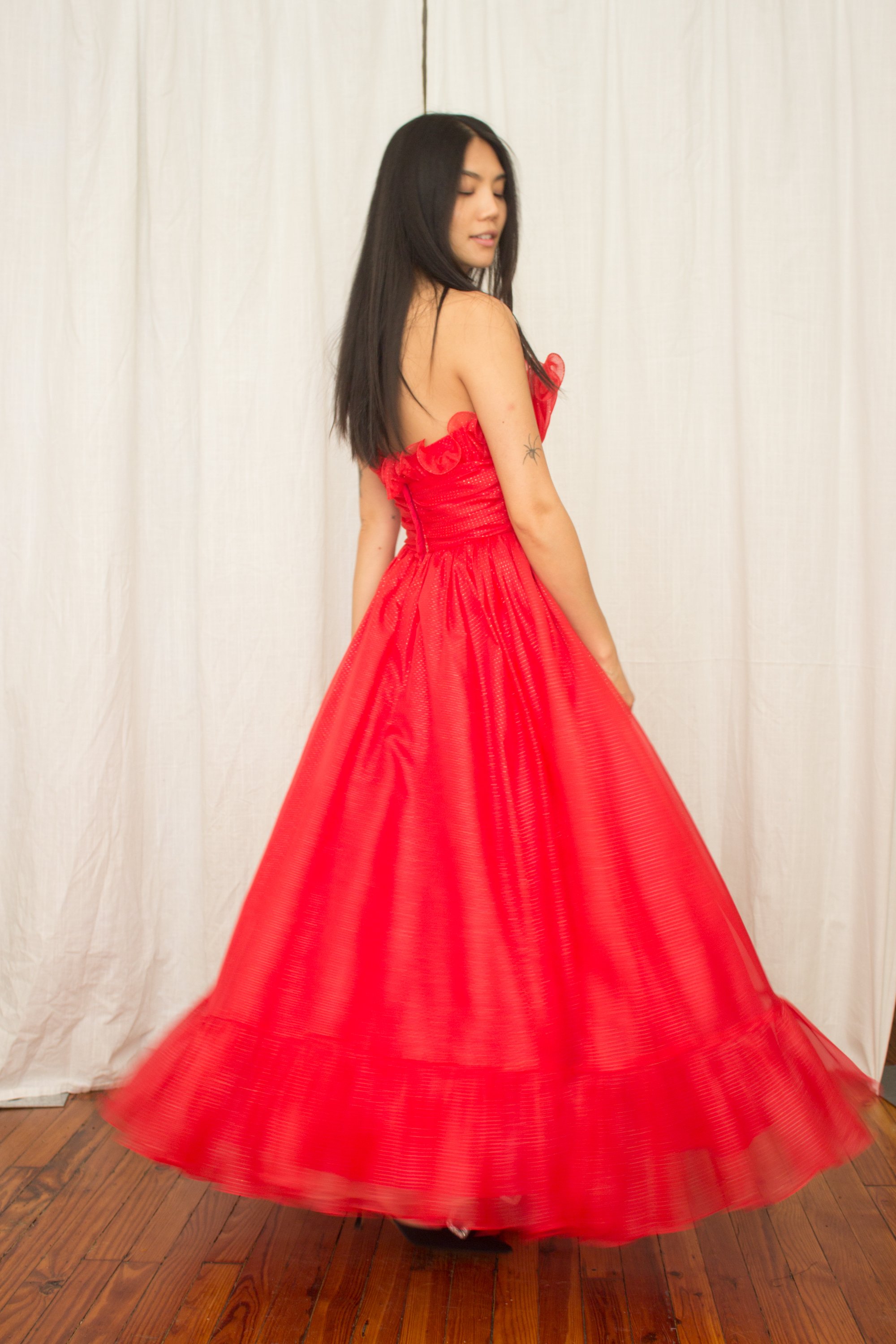 1970s Red Organza Strapless Gown  Wayward Collection