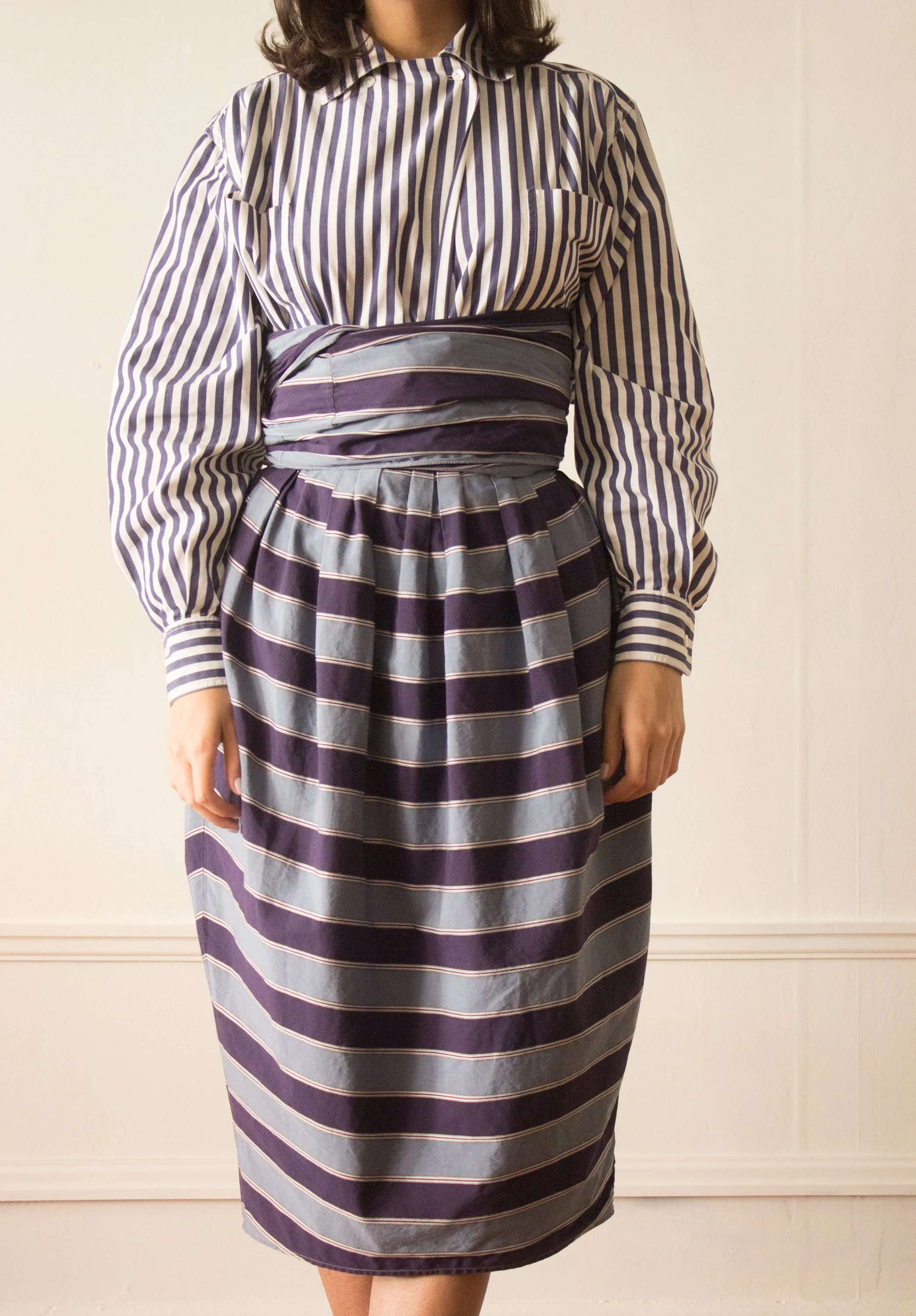 1980s Callaghan Romeo Gigli Striped Cotton Cocoon Skirt with Long