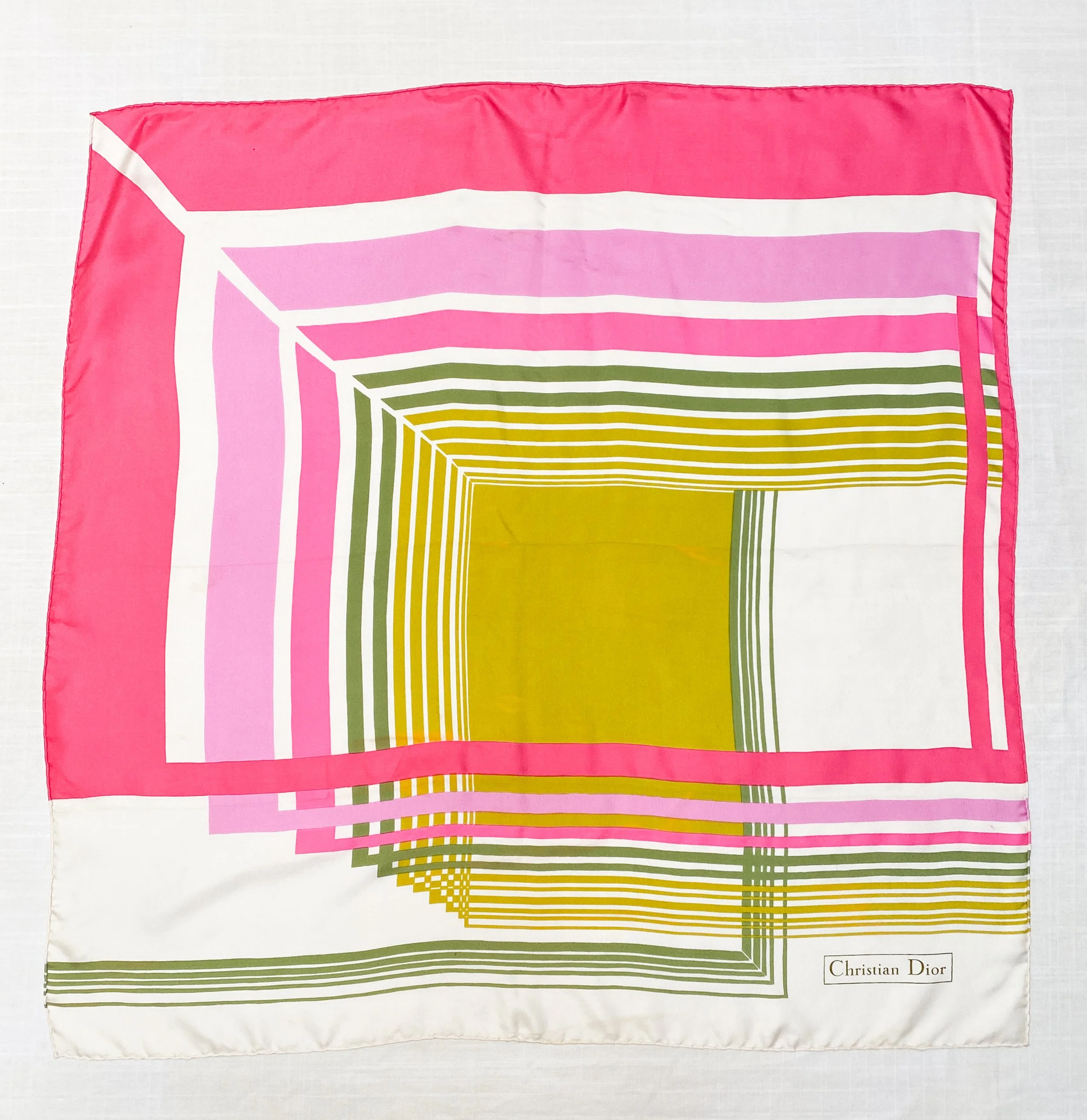 vintage 1980s silk scarf Christian Dior magenta ribbon print square scarf