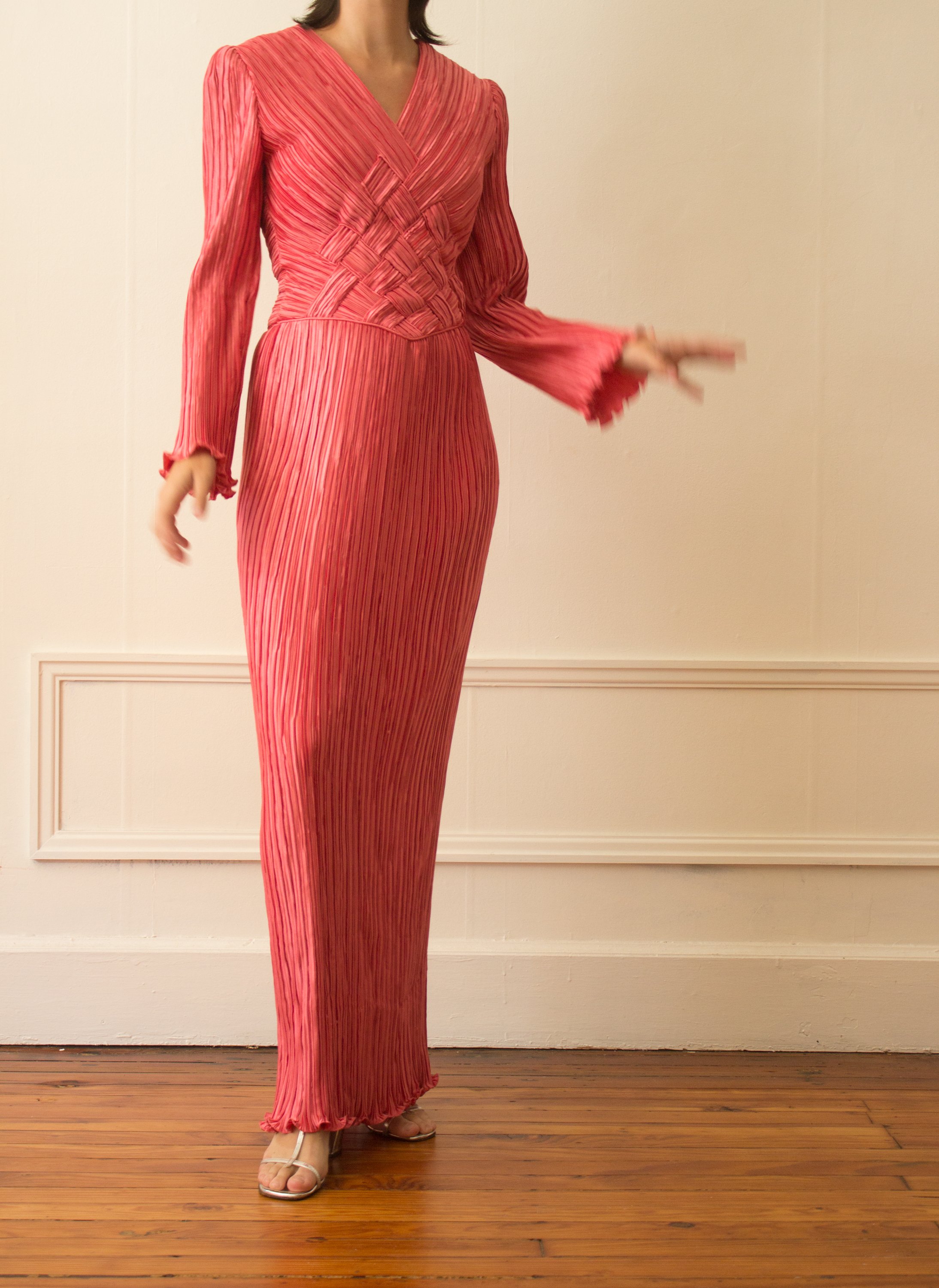 1980s George F Couture Pink Pliss Gown  Wayward Collection