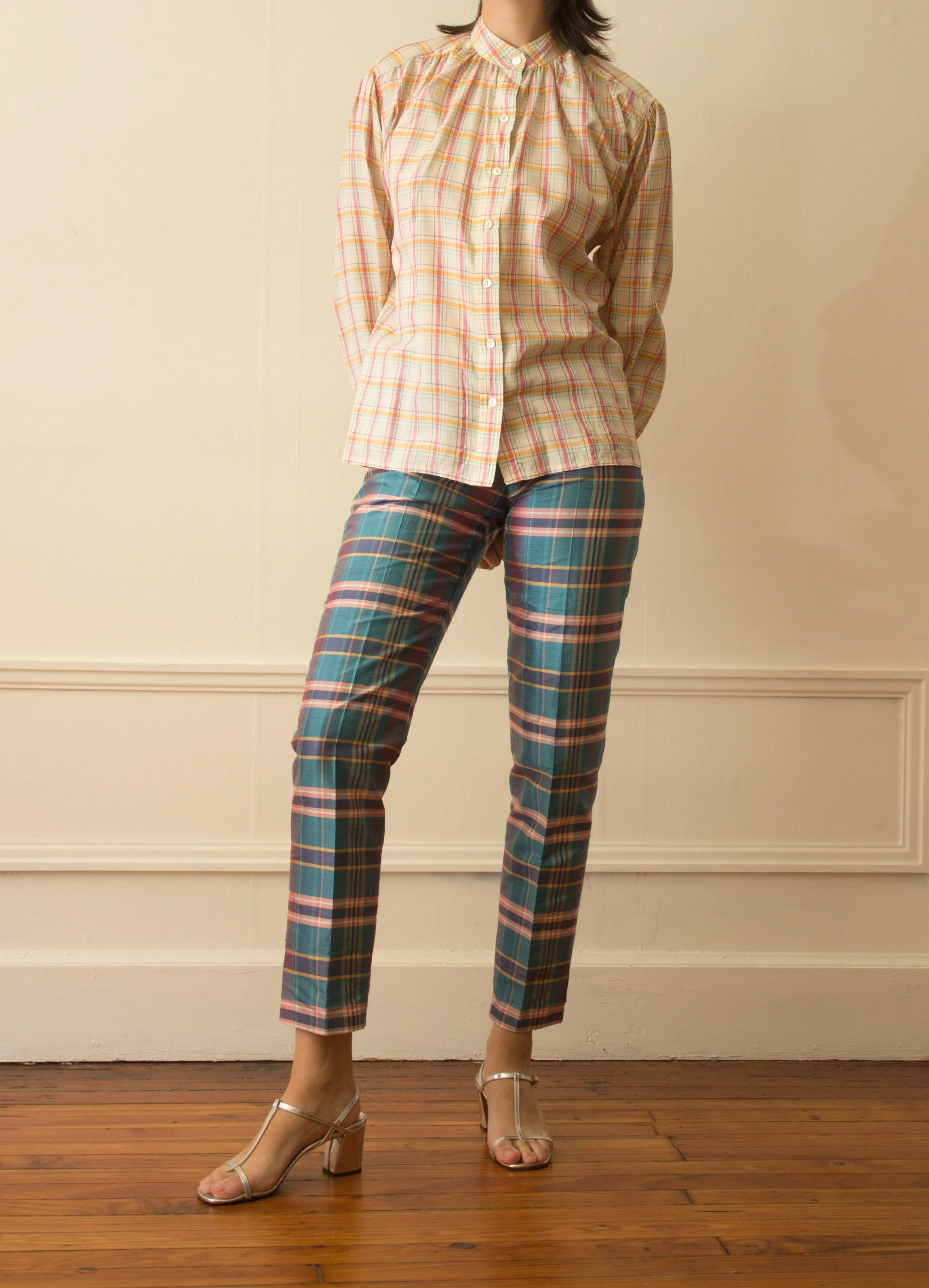 checkered cigarette pants 1990s Ralph by Ralph Lauren Plaid Silk Cigarette Pants — Wayward Collection