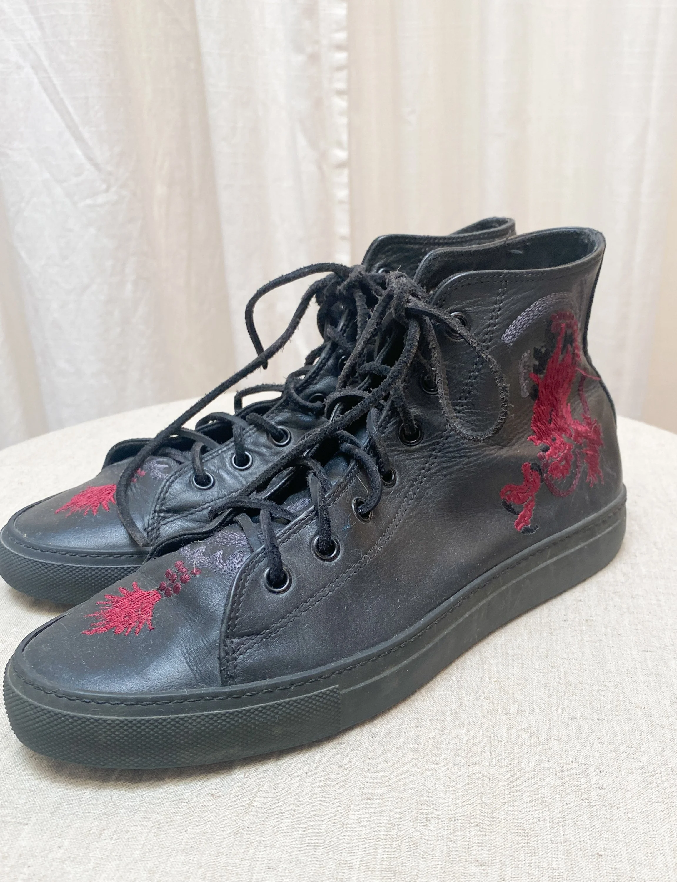 2001 Tom Ford Gucci Embroidered Leather High Top Sneakers 