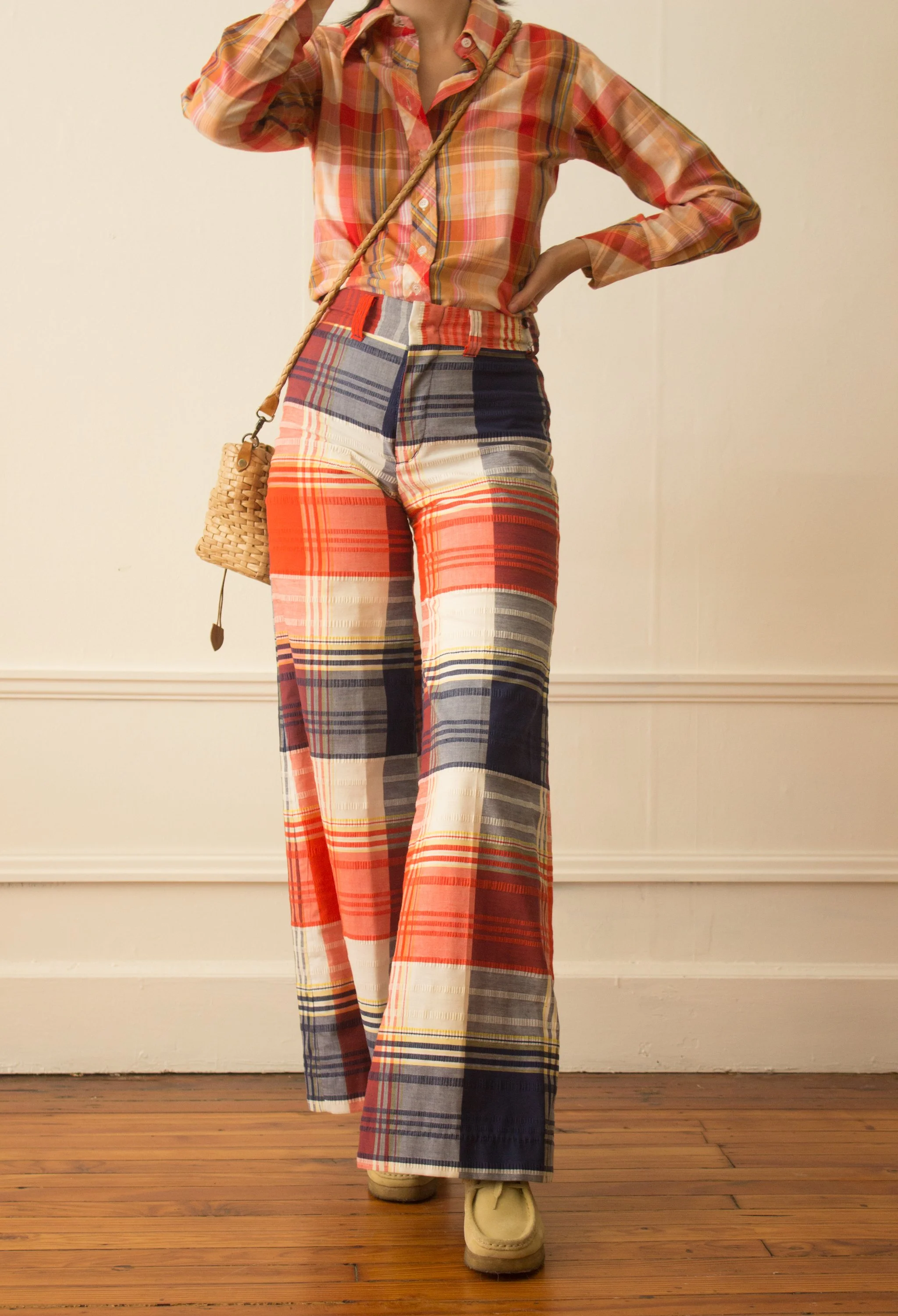 Bell Bottom Plaid 90s Pants Classic Pattern Flares Bell Bottom - Main Image