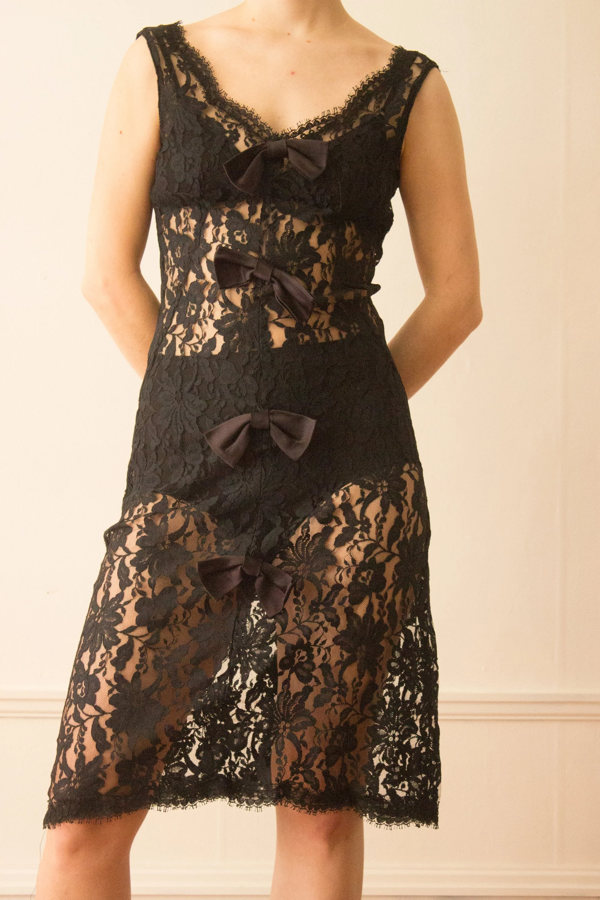 1960s Black Lace Dress with Bows Wayward Collection 1960s Black Lace Dress with Bows Wayward Collection