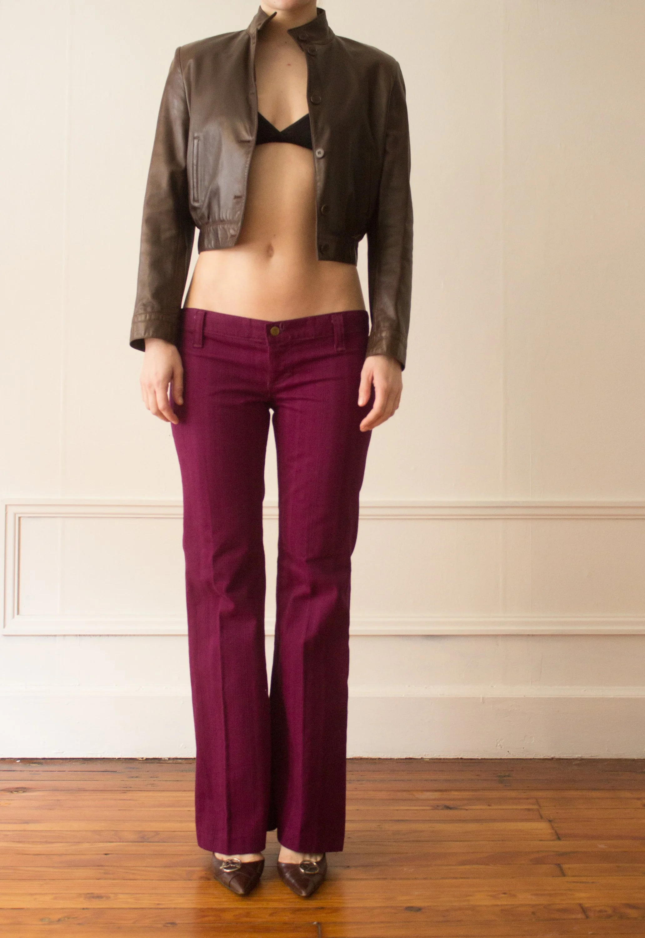 1990s Calvin Klein Collection Leather Cropped Moto Jacket 