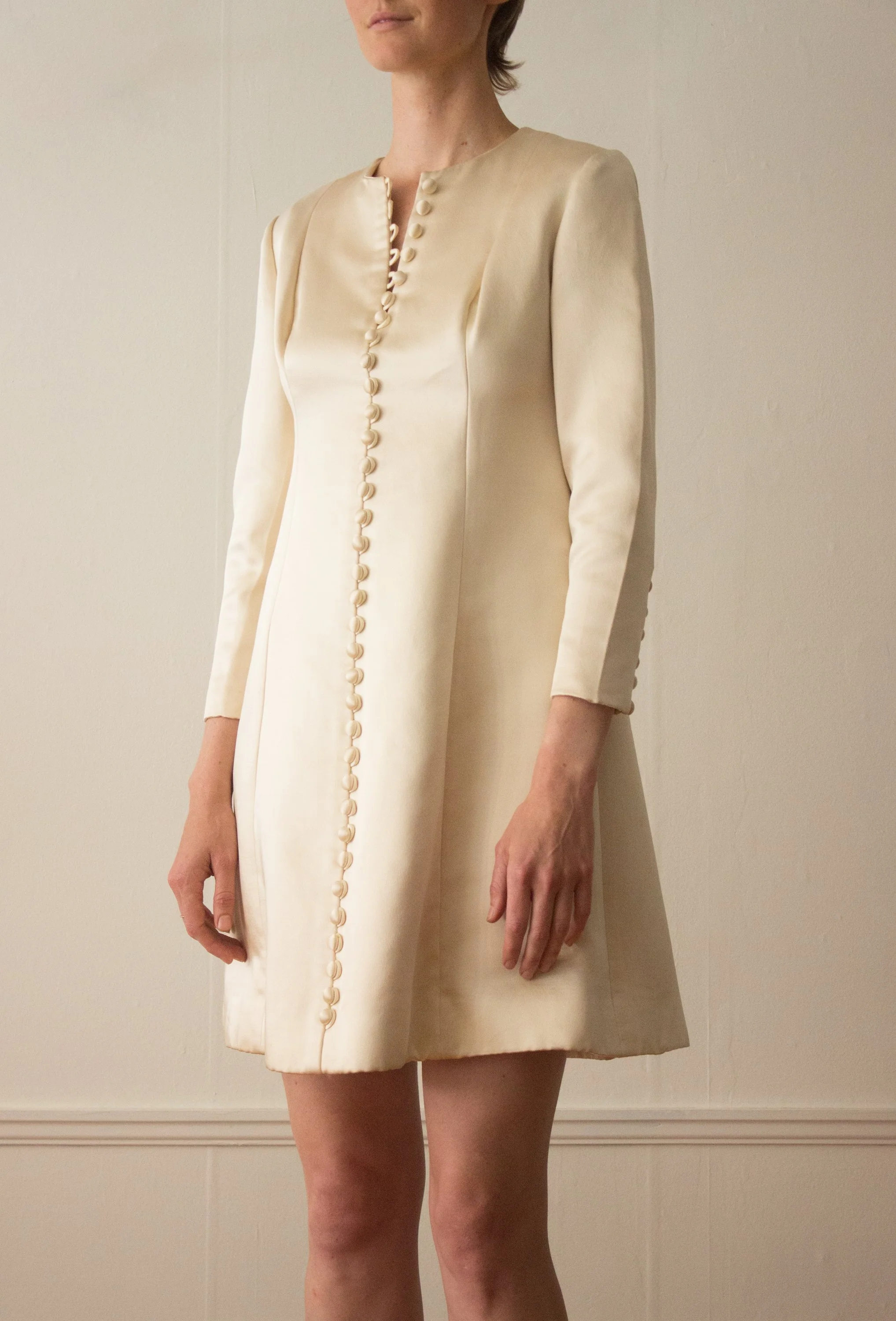 satin dress with buttons 1960s Pearl Silk Duchess Satin Mini Dress — Wayward Collection