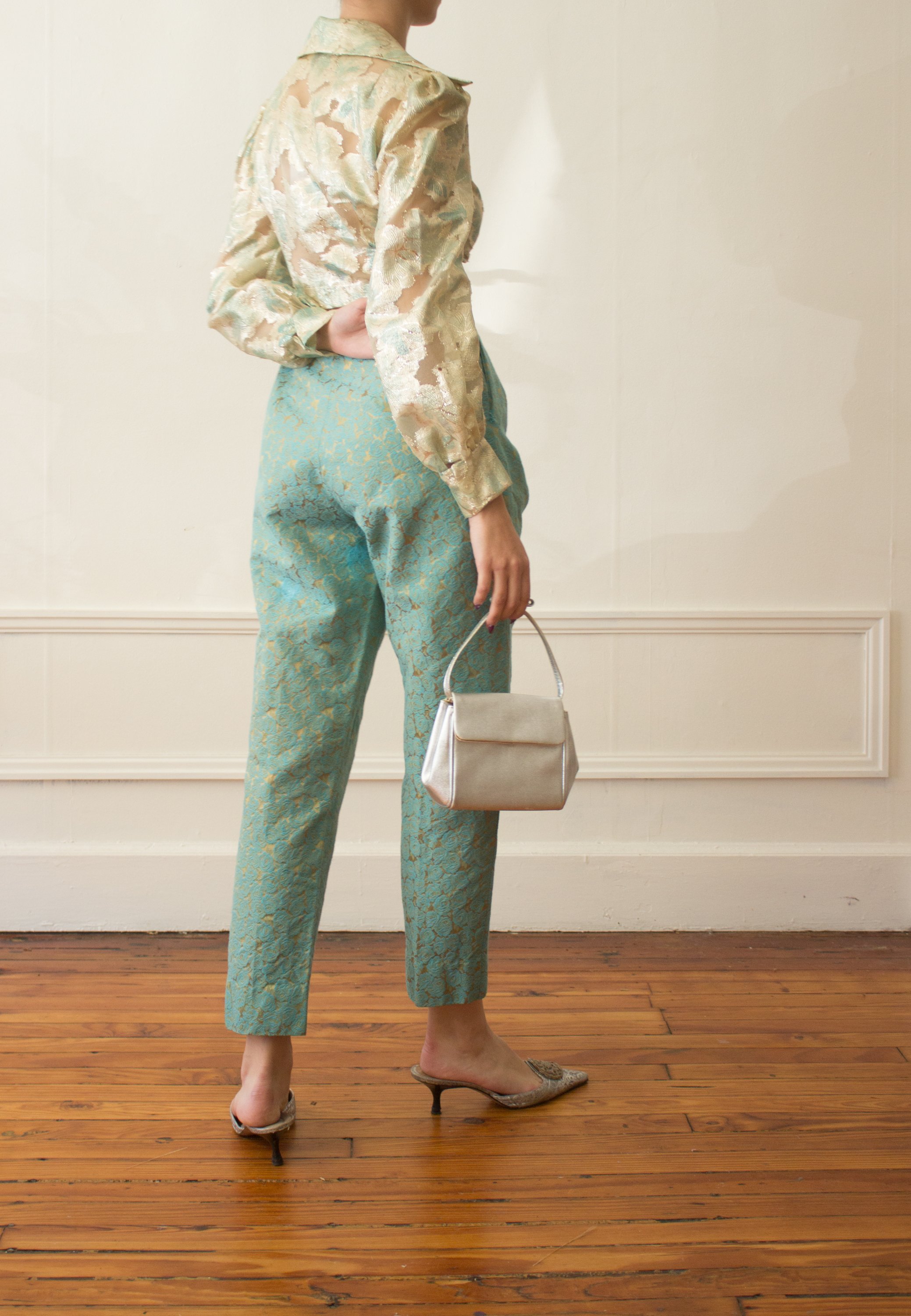 golden cigarette pants 1960s Cotton Jacquard Cigarette Pants — Wayward Collection golden cigarette pants 1960s Cotton Jacquard Cigarette Pants — Wayward Collection