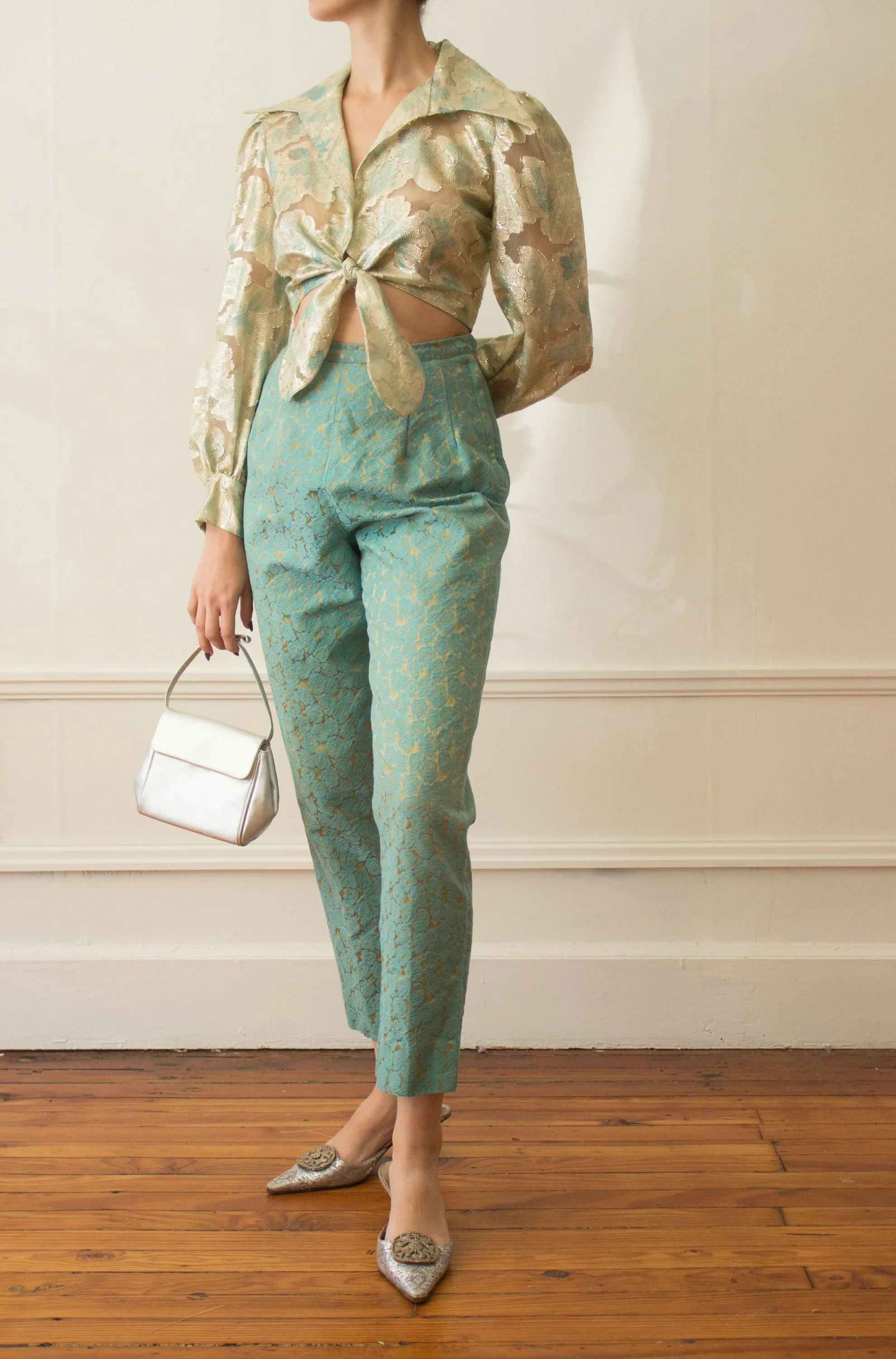 cigarette pants cotton 1960s Cotton Jacquard Cigarette Pants — Wayward Collection