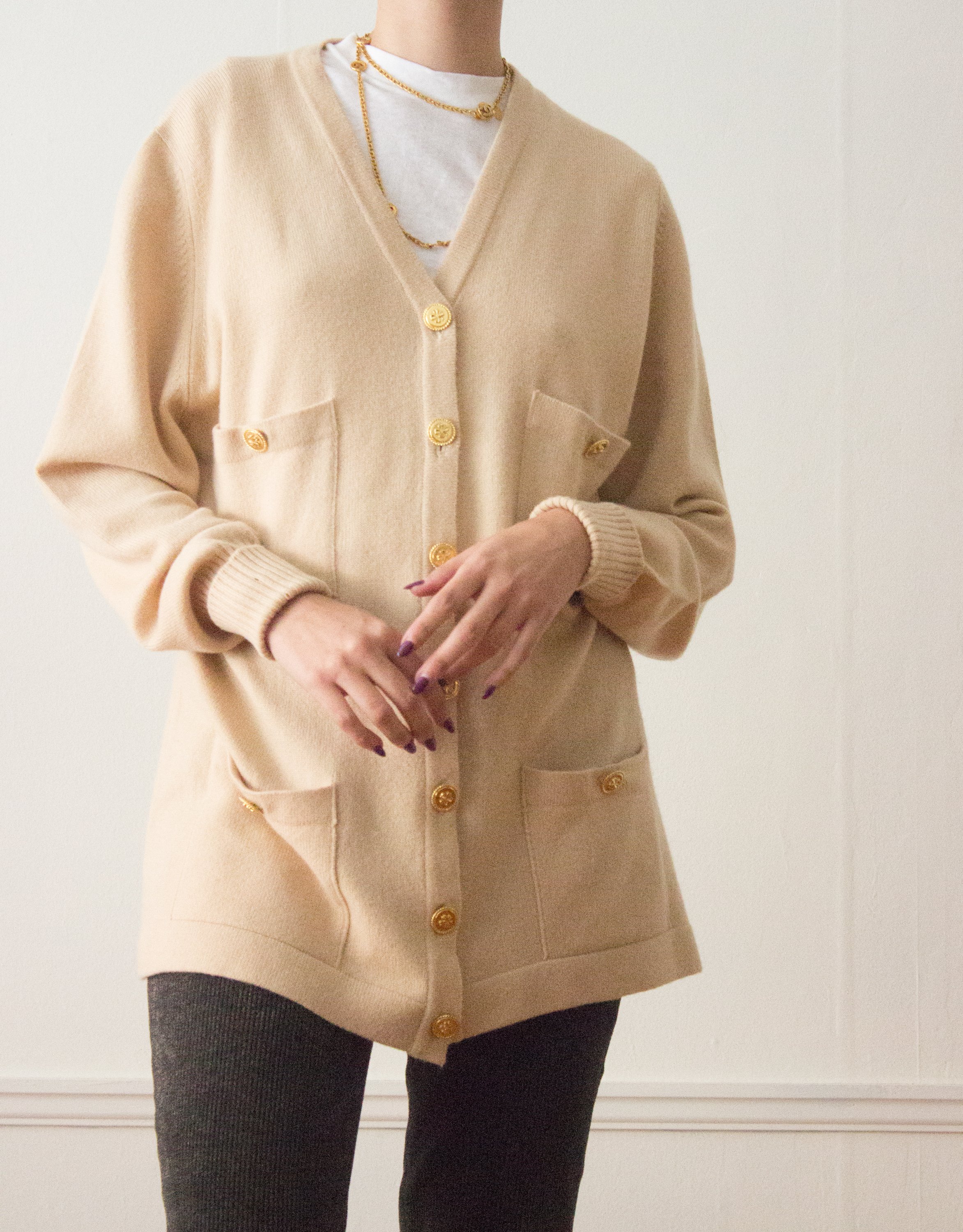 1990s Chanel Warm Creme Cashmere Cardigan with Lucky Buttons — Wayward  Collection