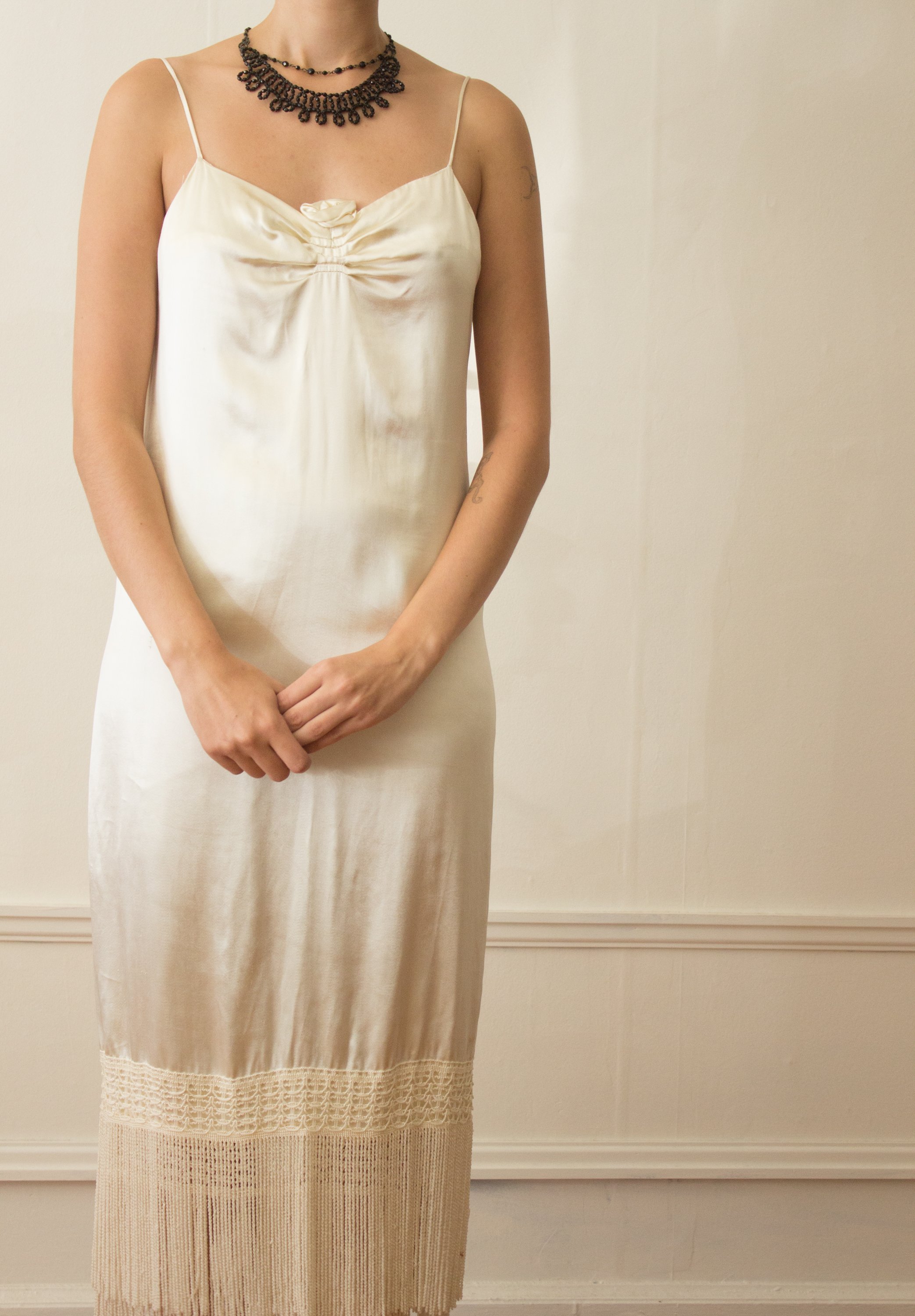 1970s does 1920s Satin Slip Dress with Fringe Trim — Wayward Collection