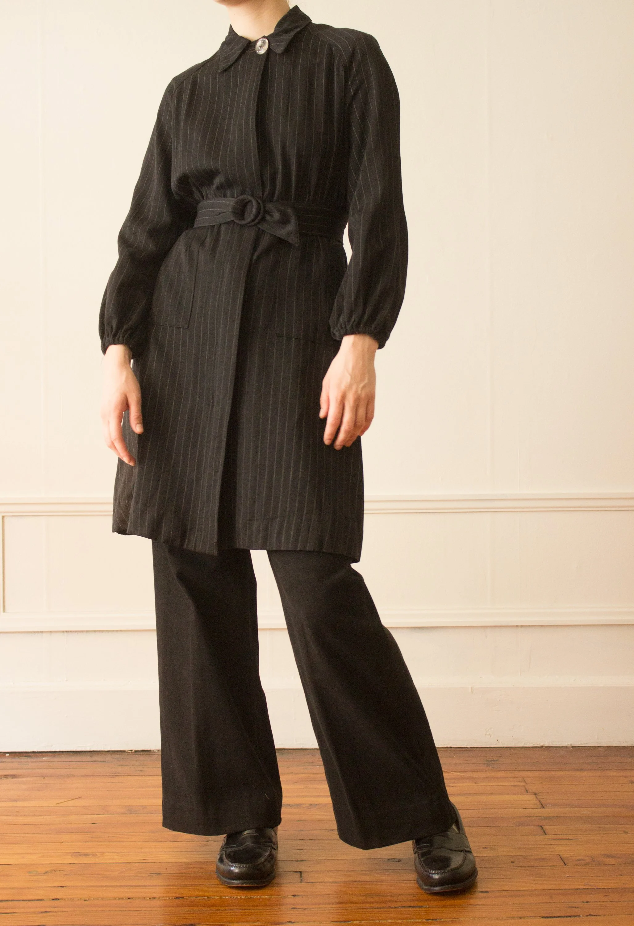 1940s Pinstriped Gabardine Shirt Dress  Wayward Collection