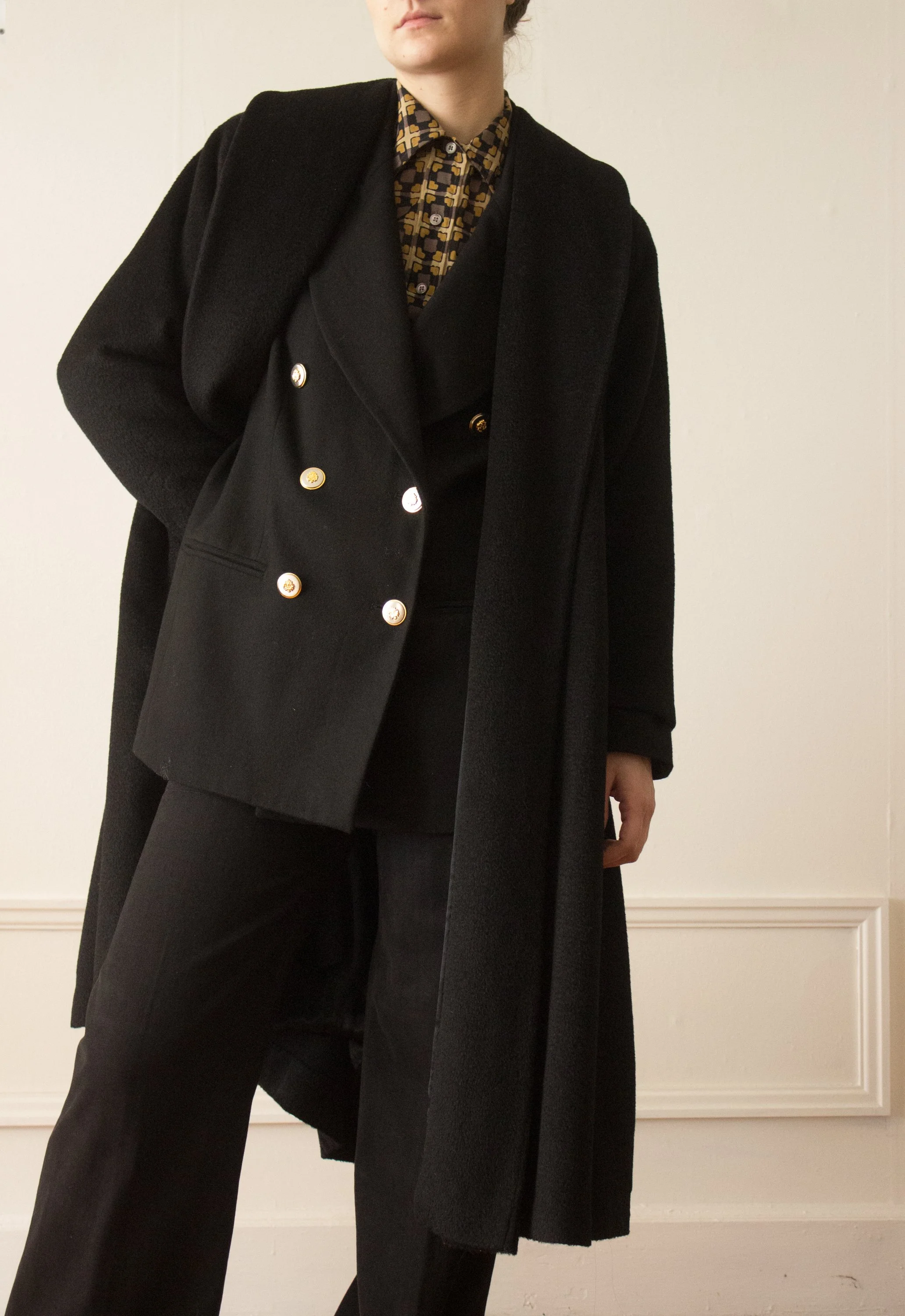 60s black karakulcha broadtail collared swing coat