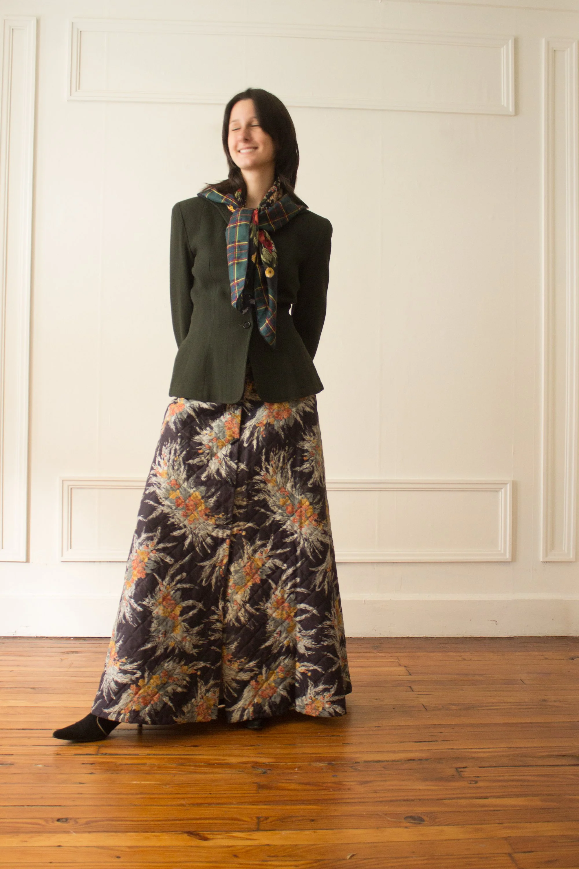 1980s Ralph Lauren Floral and Plaid Silk Scarf — Wayward Collection
