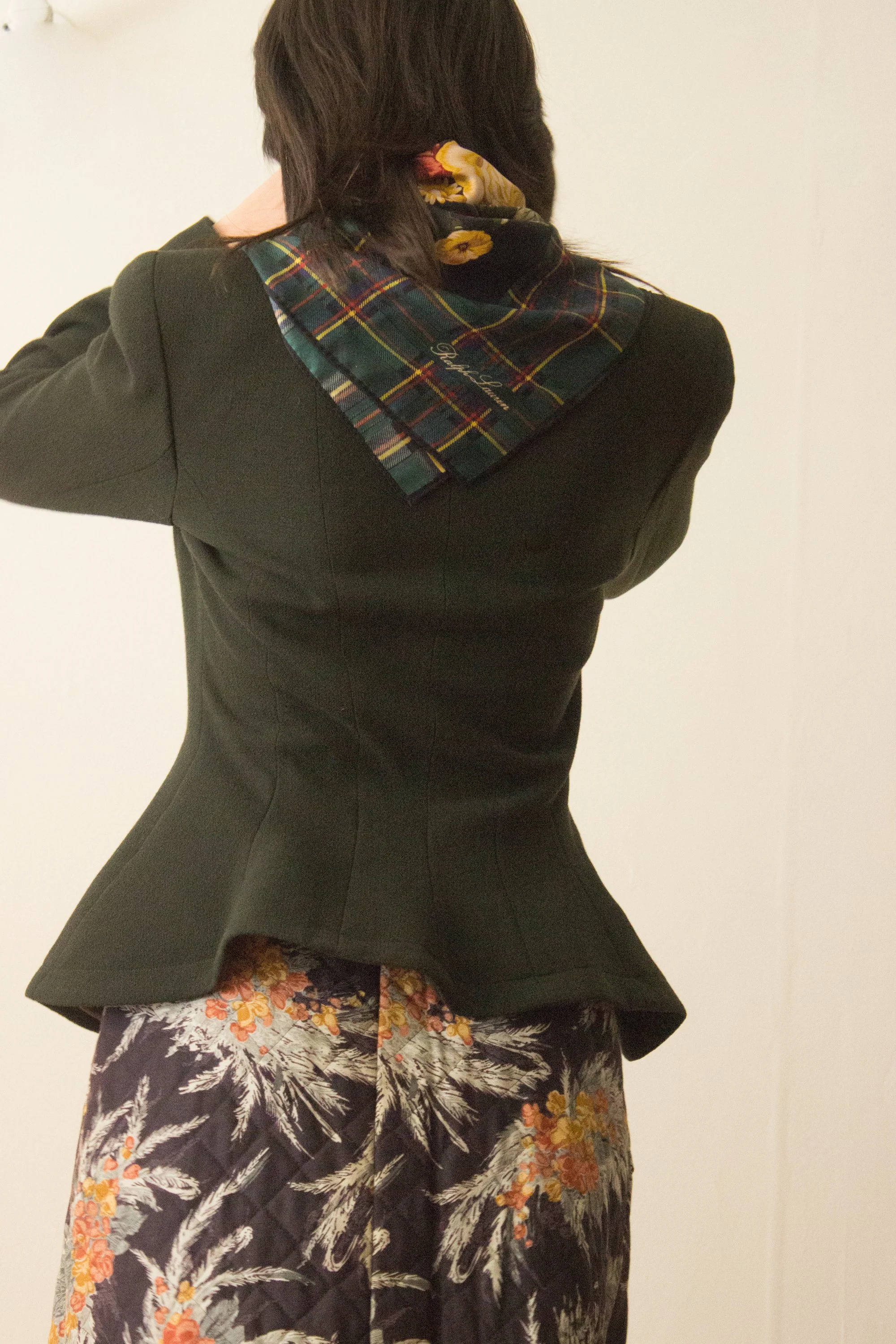 1980s Ralph Lauren Floral and Plaid Silk Scarf — Wayward Collection