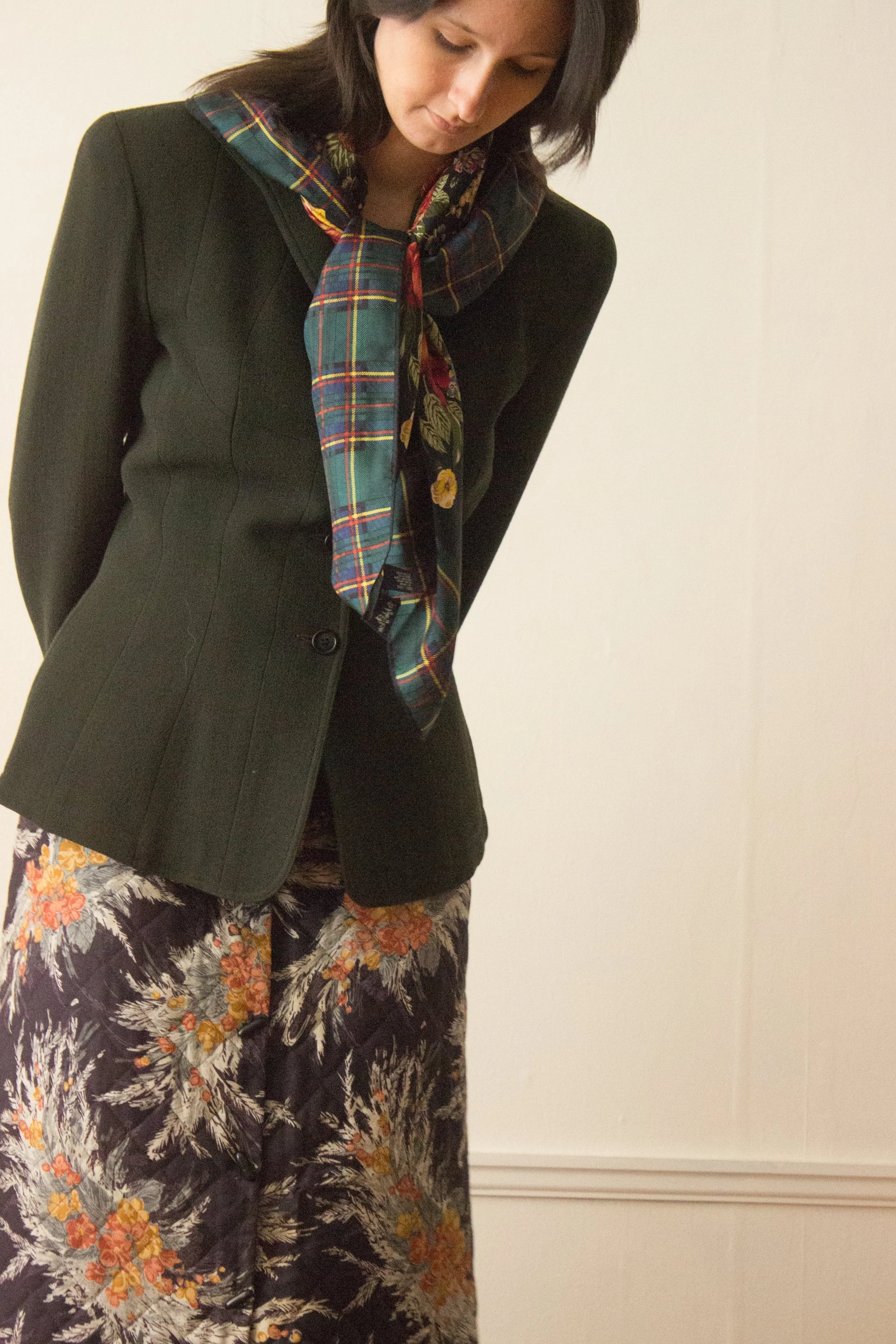 1980s Ralph Lauren Floral and Plaid Silk Scarf — Wayward Collection