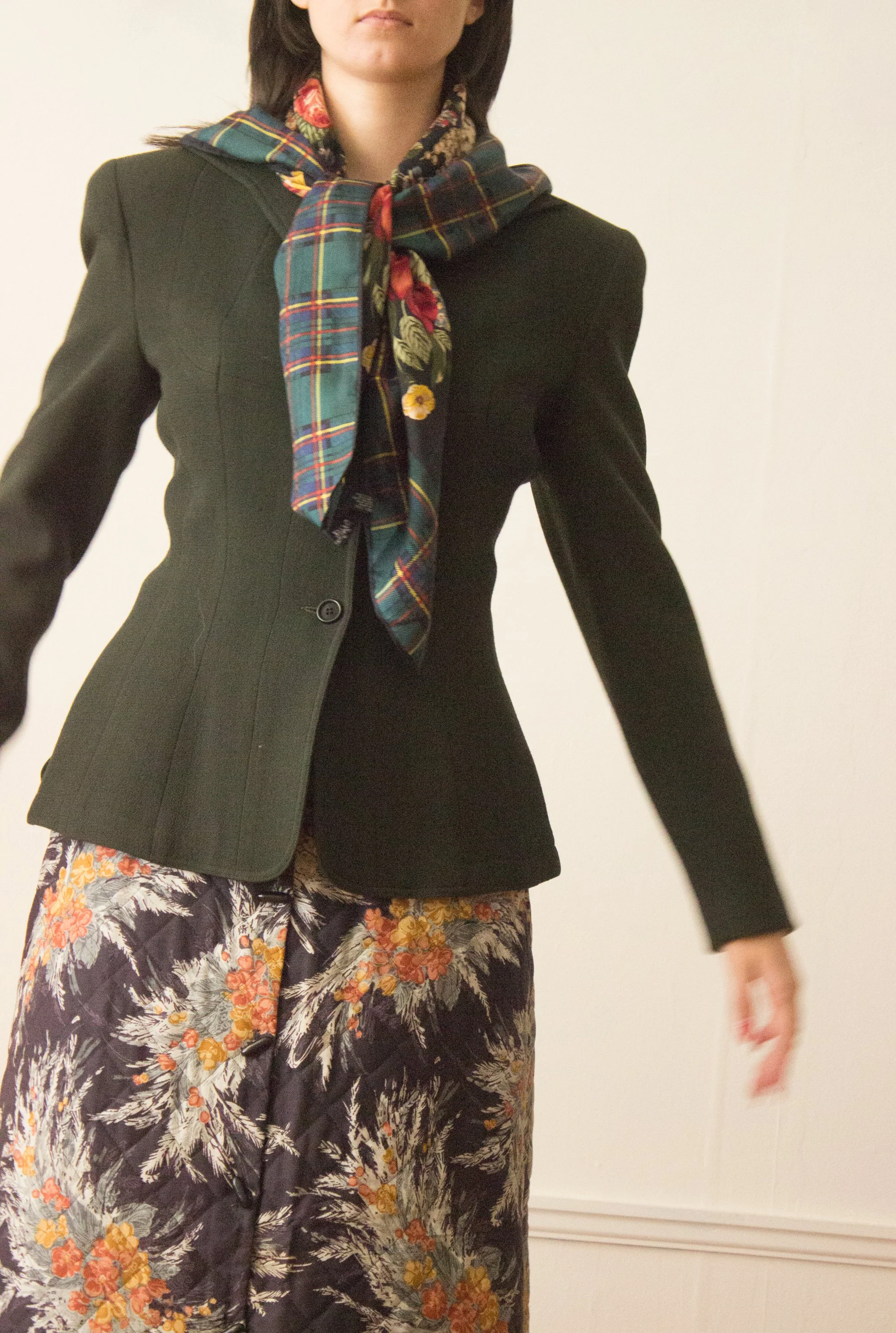 1980s Ralph Lauren Floral and Plaid Silk Scarf — Wayward Collection