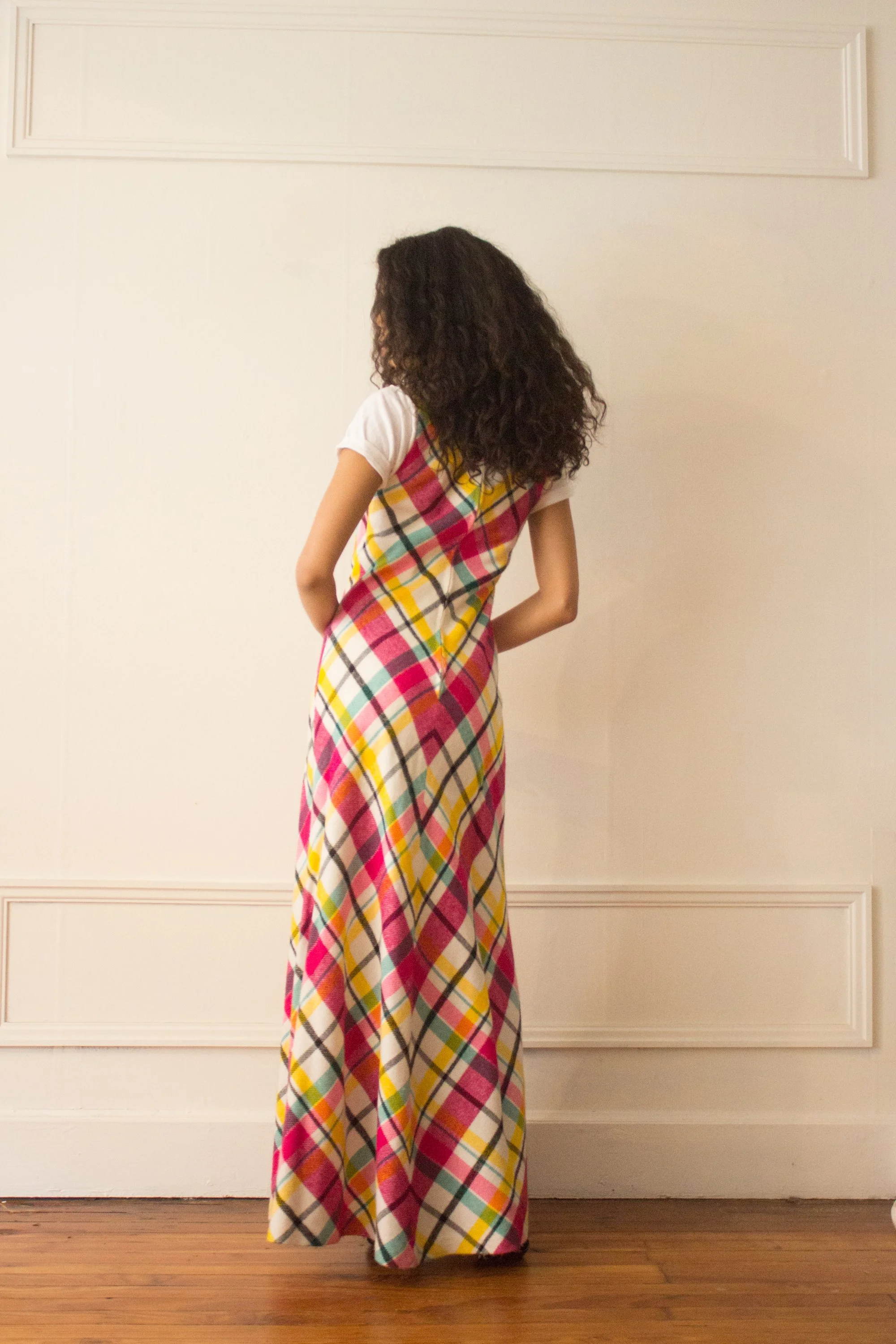 1970s Mindy Malone Plaid Wool Bias Cut Gown — Wayward Collection