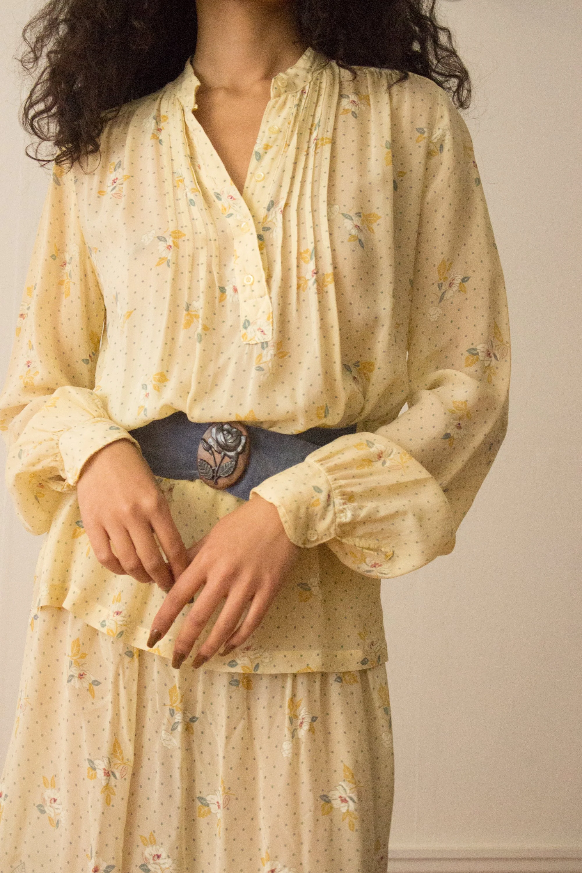 1970s Cornflower Suede Belt with Cameo Rose Buckle