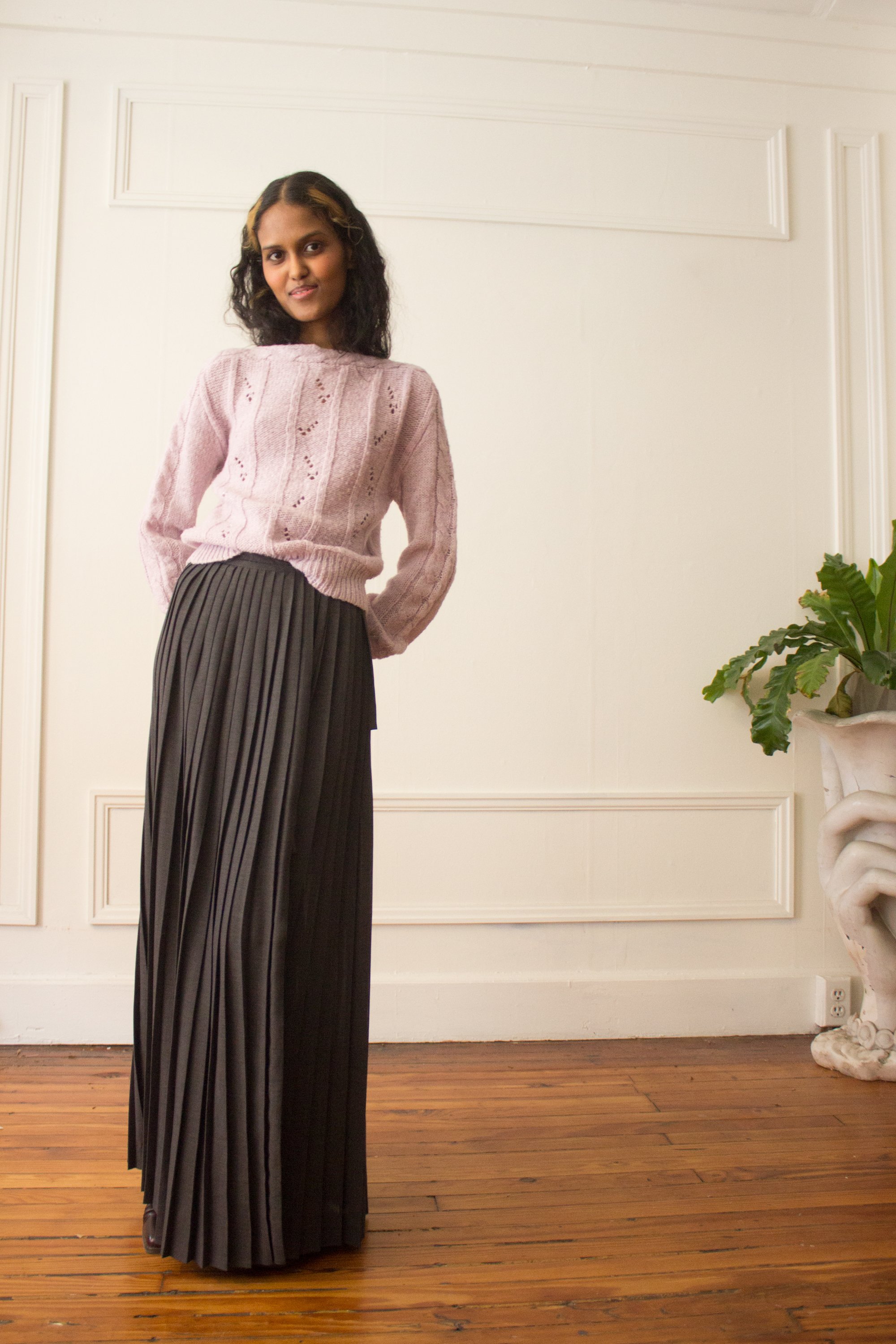 1990s Anne Klein Charcoal Wool Pleated Wrap Skirt — Wayward Collection