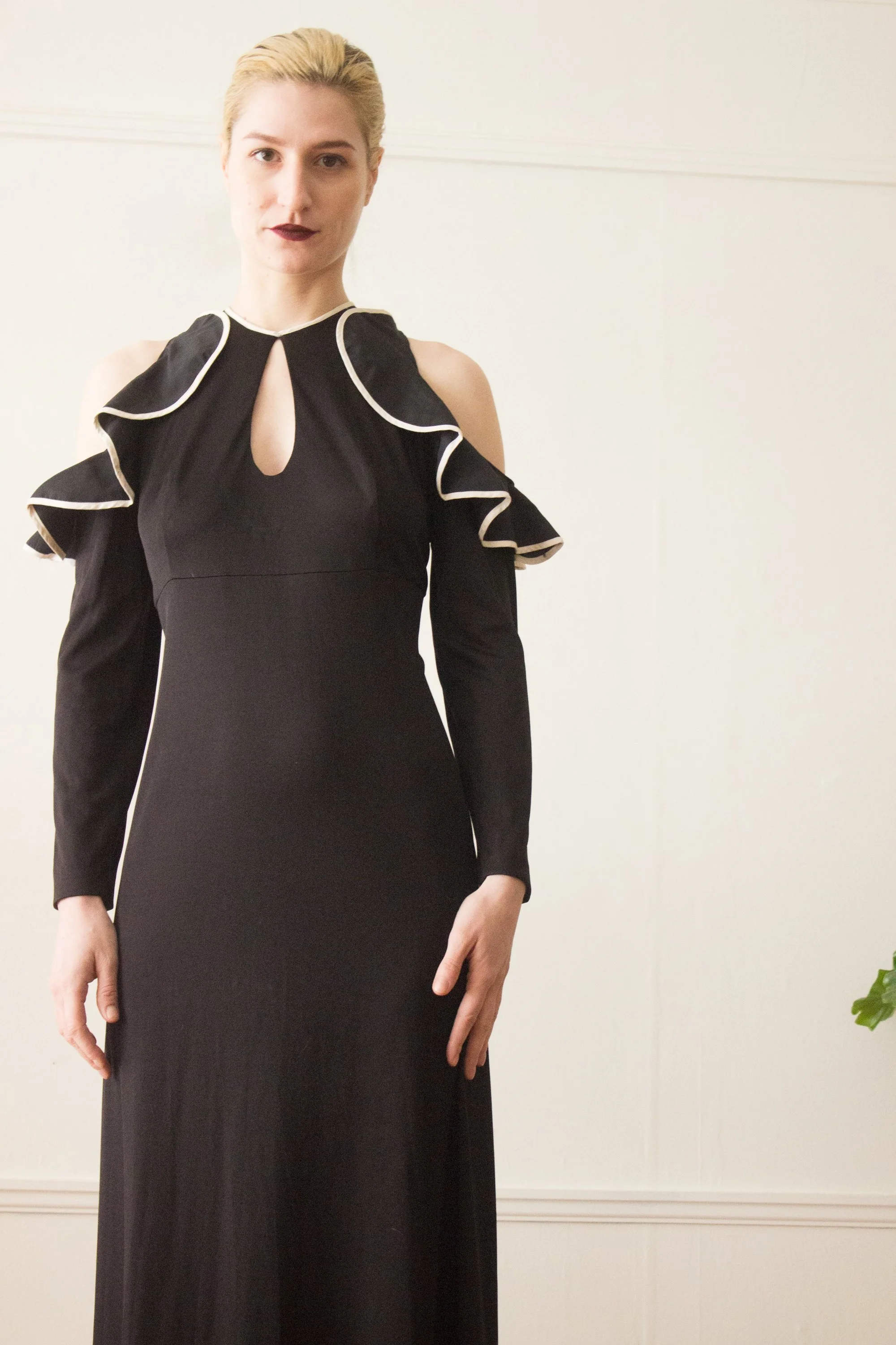 ossie clark black dress 70s Ossie Clark Crepe Dress