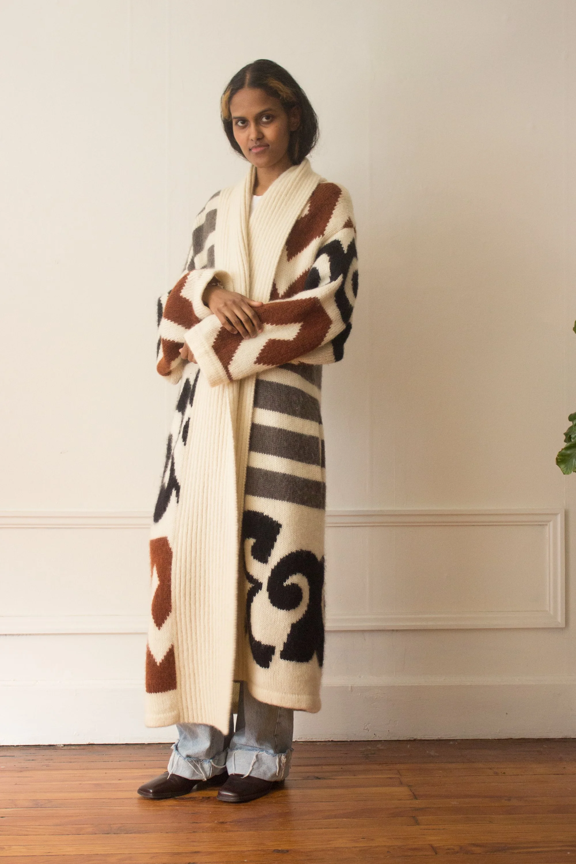 1980s IB Diffusion Graphic Wool Mohair Sweater Duster Wayward Collection 1980s ib diffusion graphic wool mohair sweater duster wayward collection