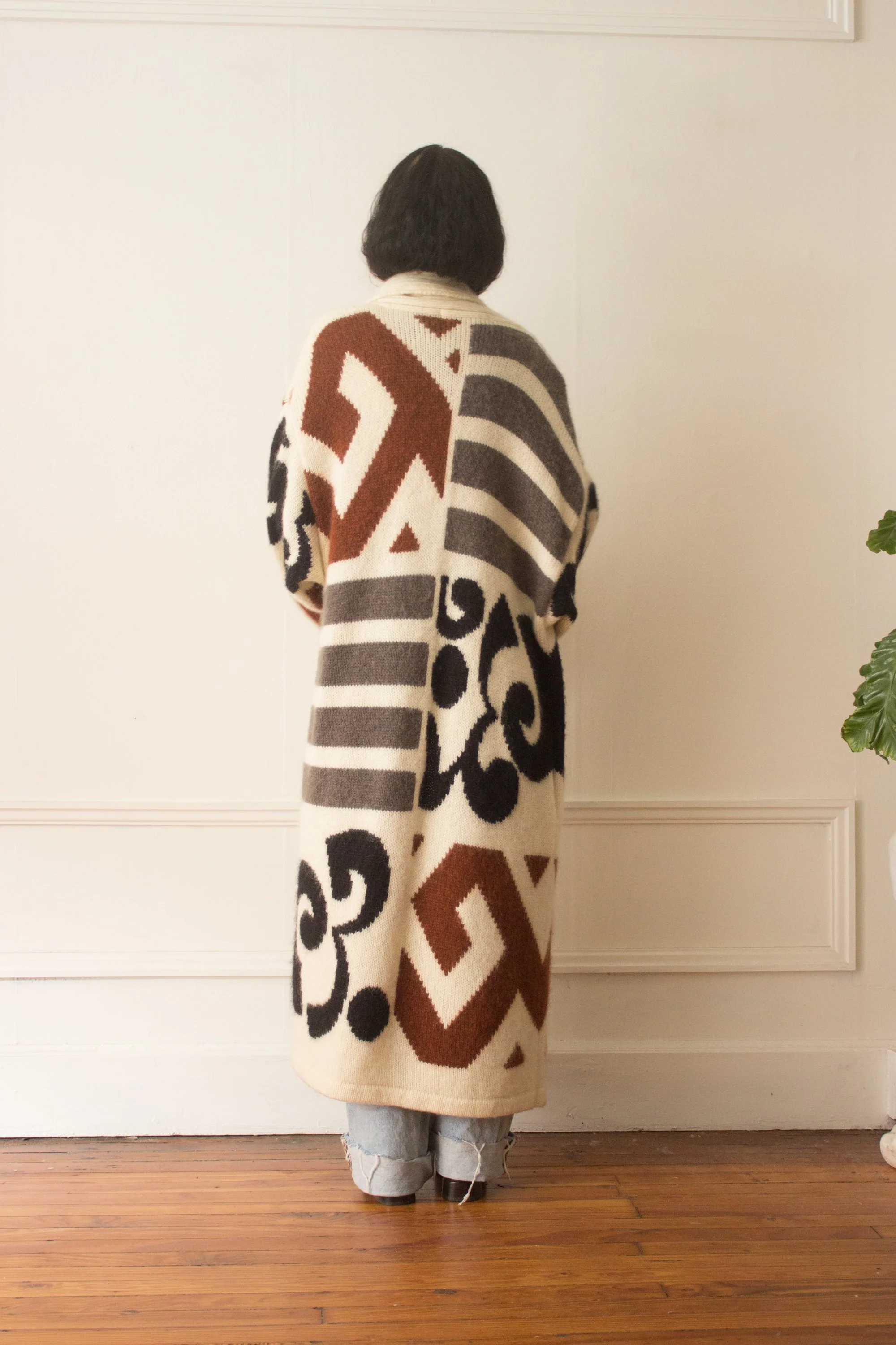 1980s IB Diffusion Graphic Wool Mohair Sweater Duster Wayward Collection 1980s ib diffusion graphic wool mohair sweater duster wayward collection