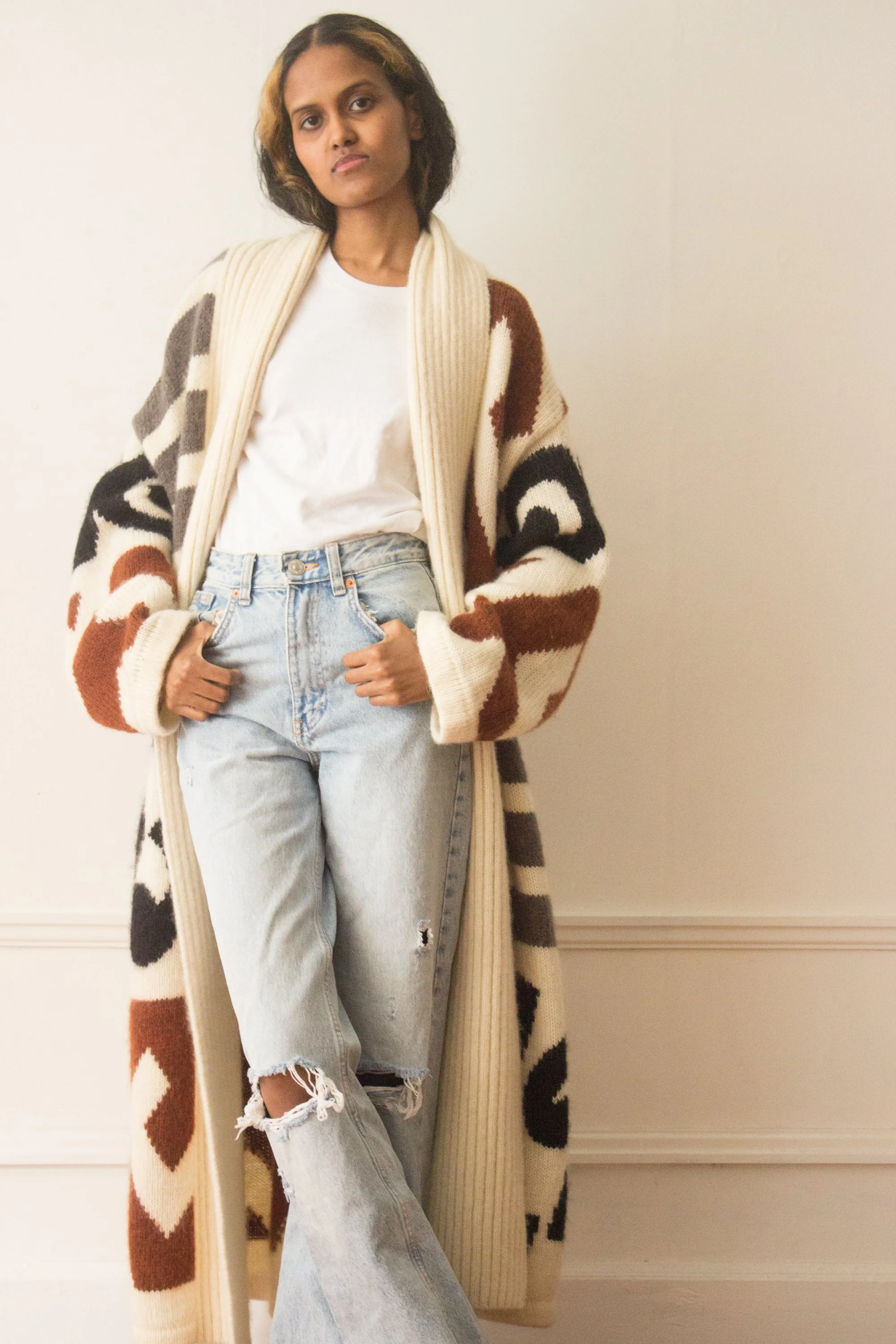 1980s IB Diffusion Graphic Wool Mohair Sweater Duster Wayward Collection 1980s ib diffusion graphic wool mohair sweater duster wayward collection