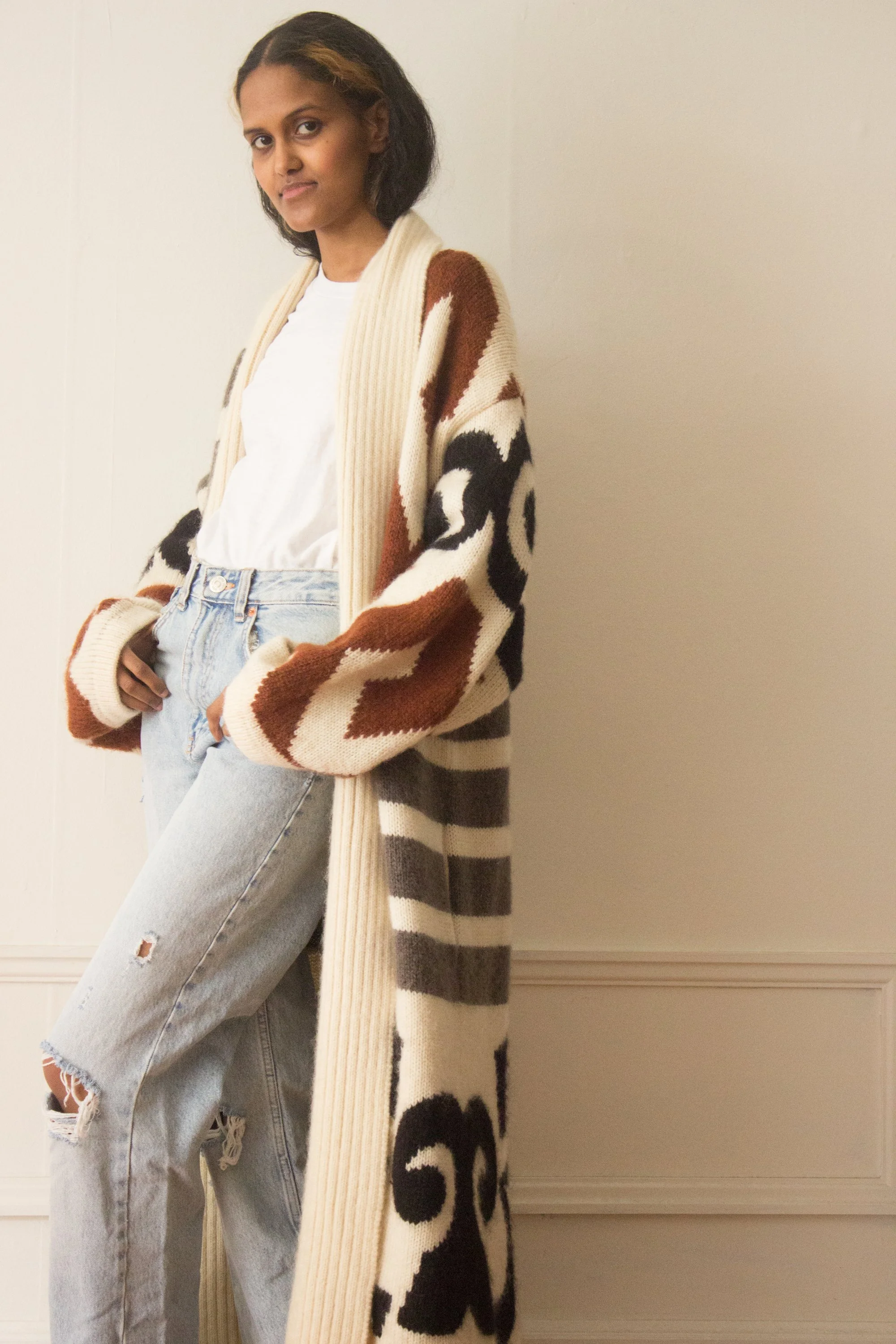 1980s IB Diffusion Graphic Wool Mohair Sweater Duster Wayward Collection 1980s ib diffusion graphic wool mohair sweater duster wayward collection