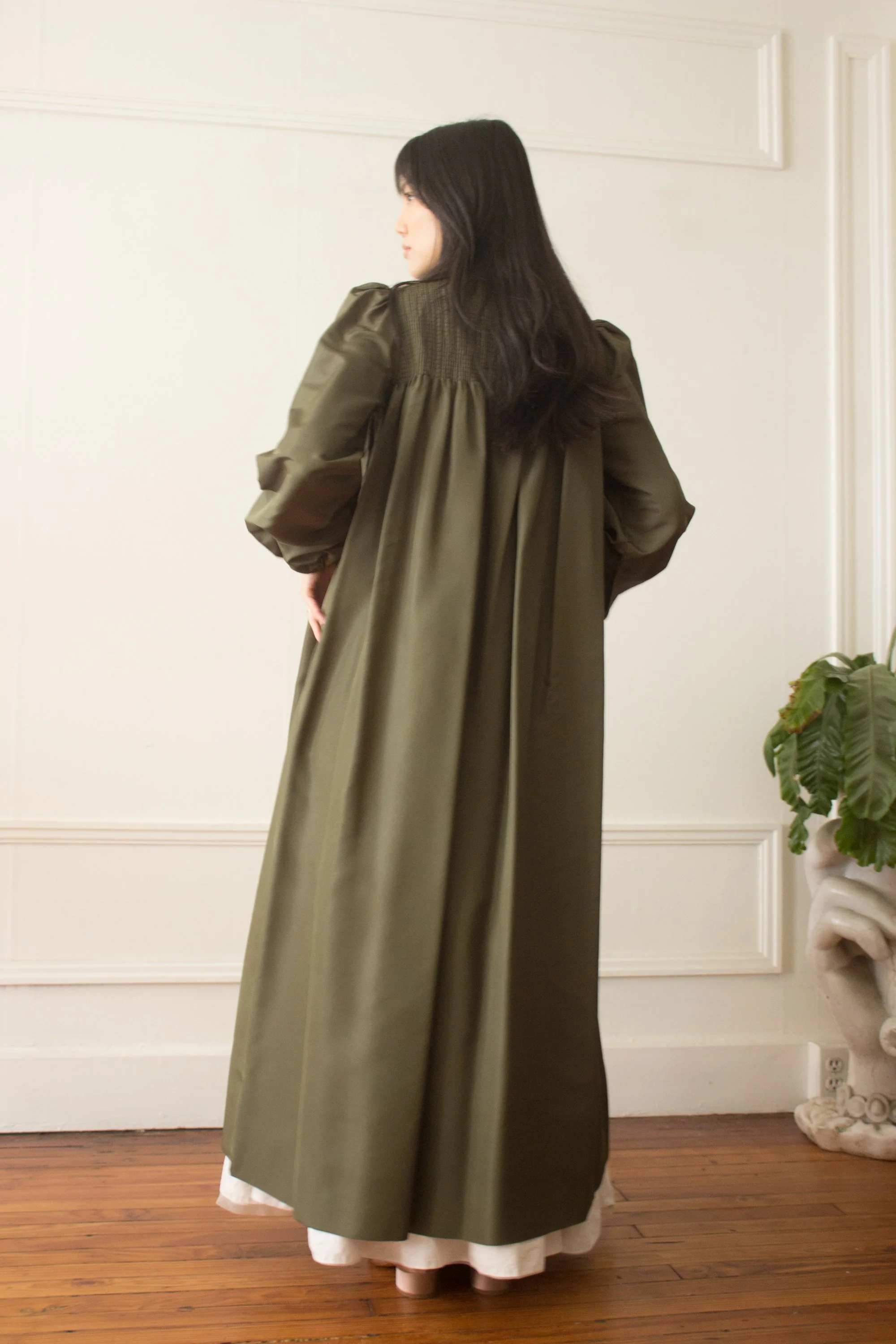 green emerald velvet dress Lucinda Twist Back Midi Dress Olive