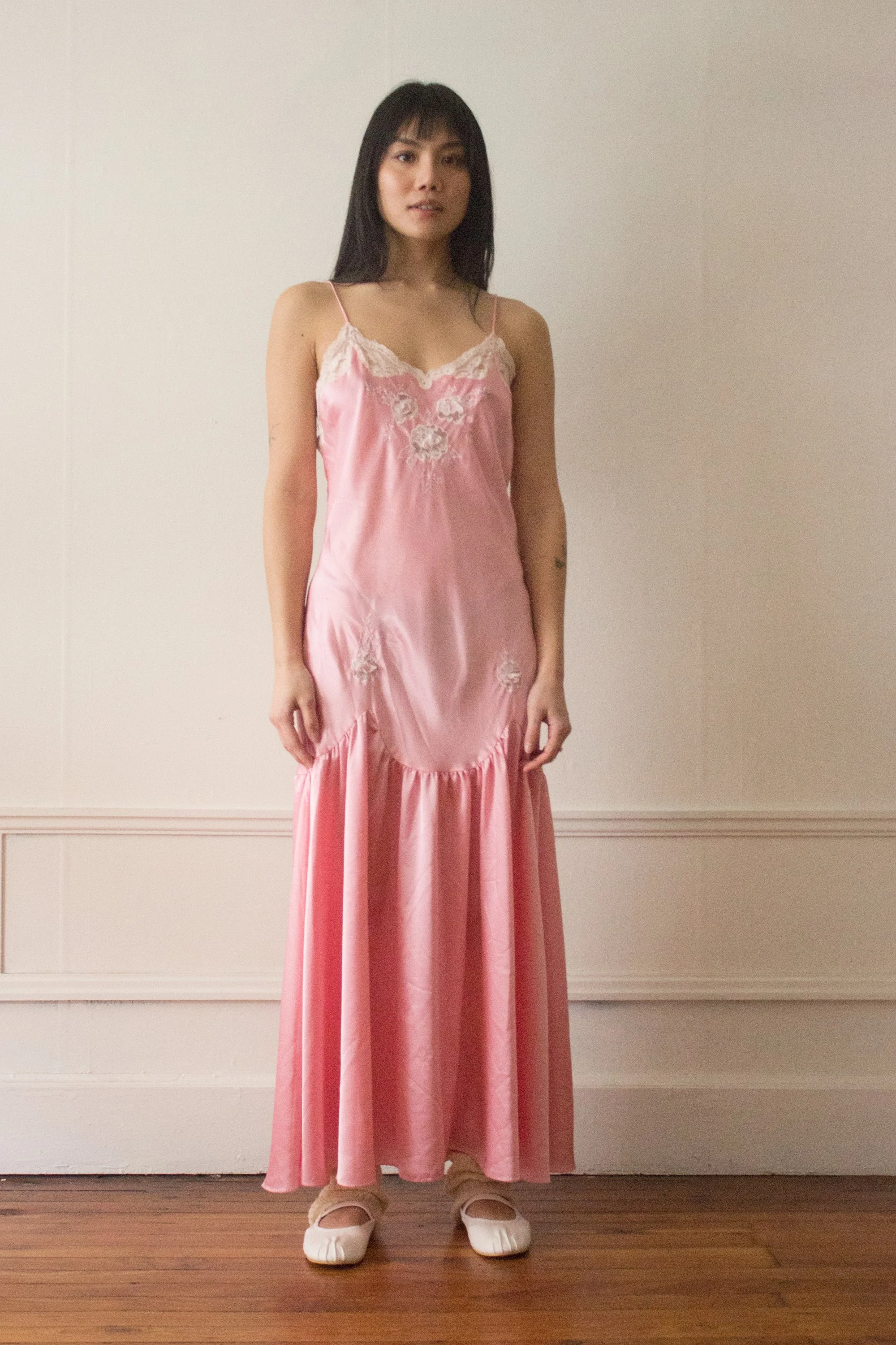 1980s Pink Lace Trimmed Drop Waist Slip  Wayward Collection