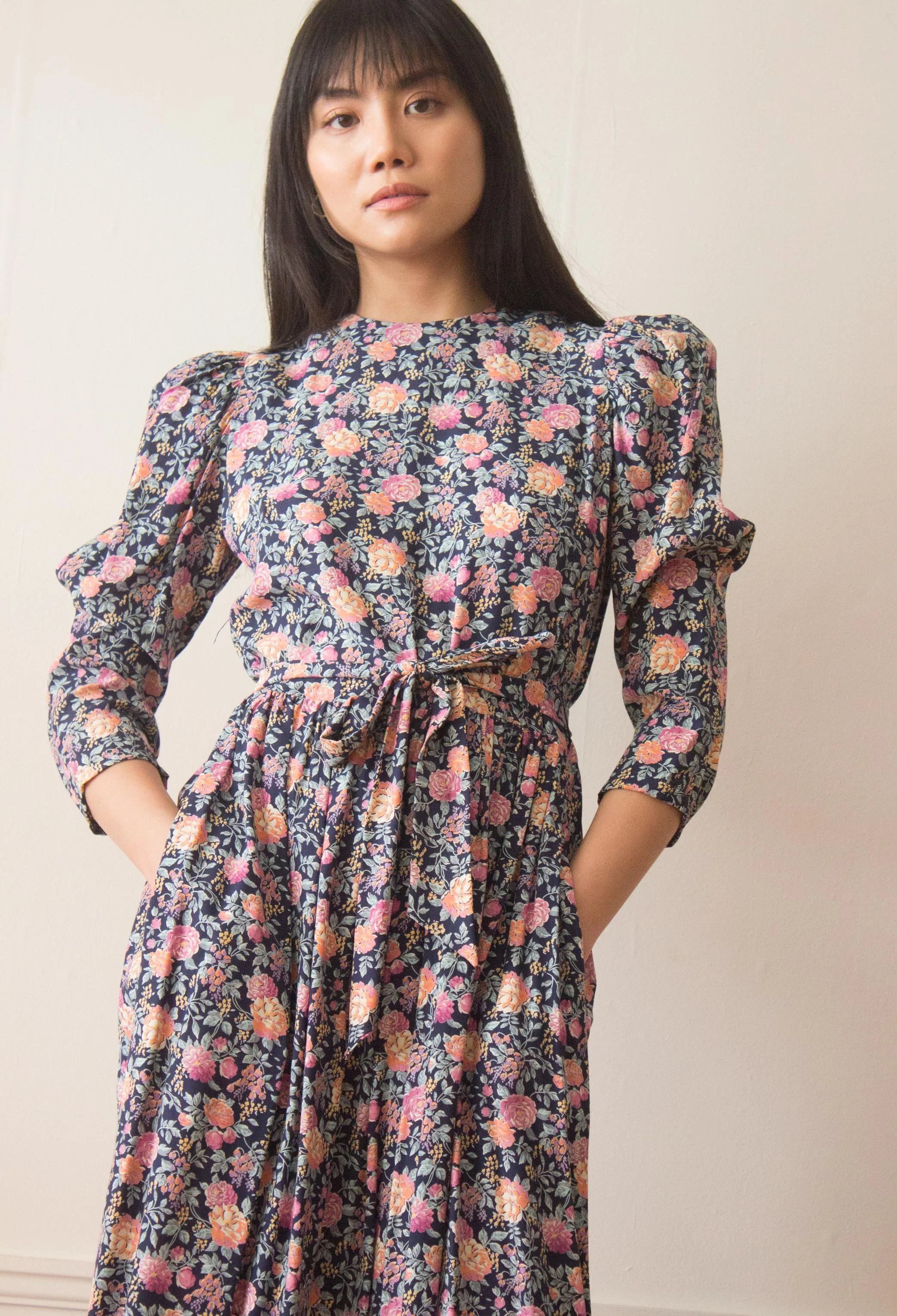 1980s Belle France Puff Sleeved Floral Dress — Wayward Collection