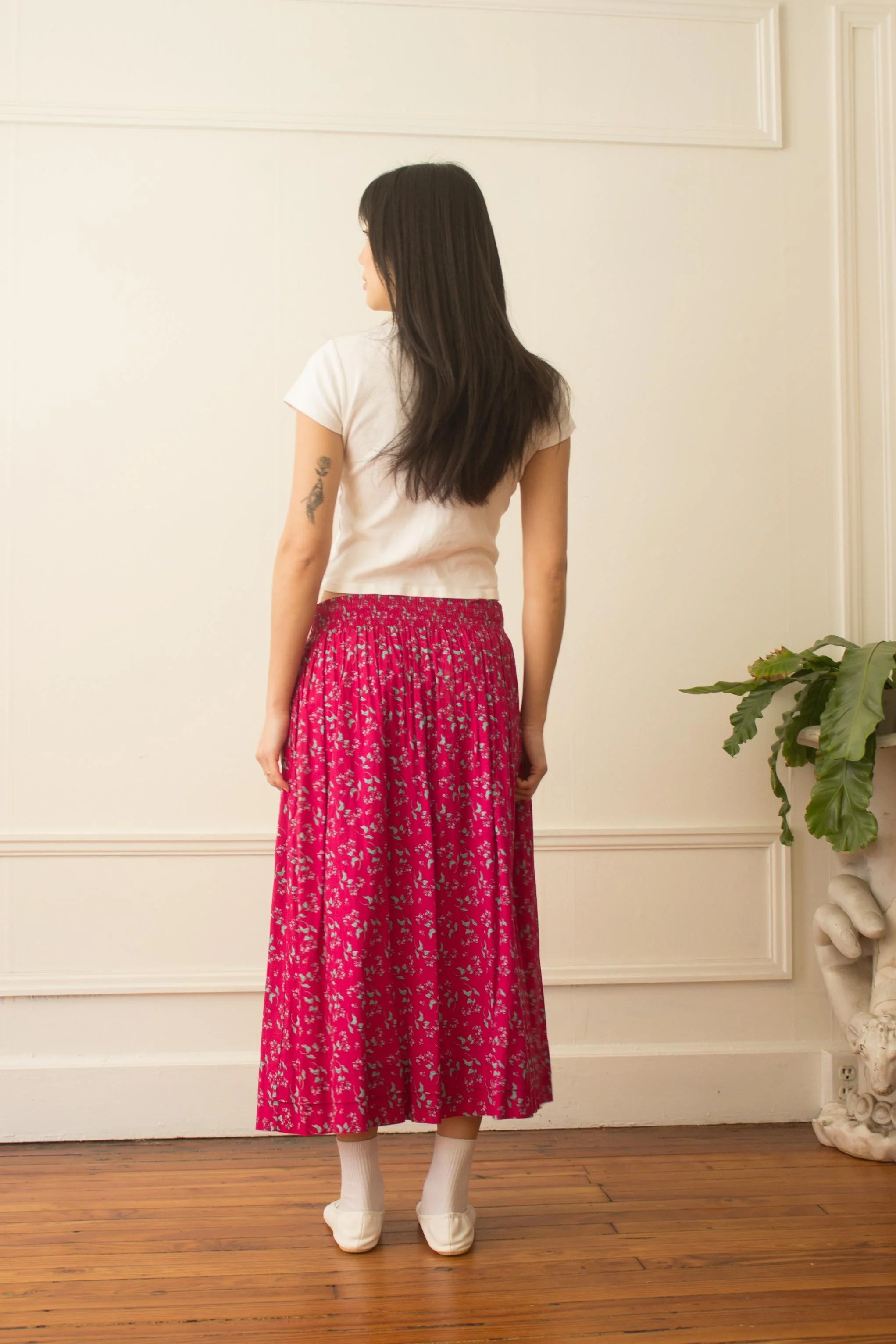 1980s Laura Ashley Raspberry Cotton Smocked Waist Skirt — Wayward