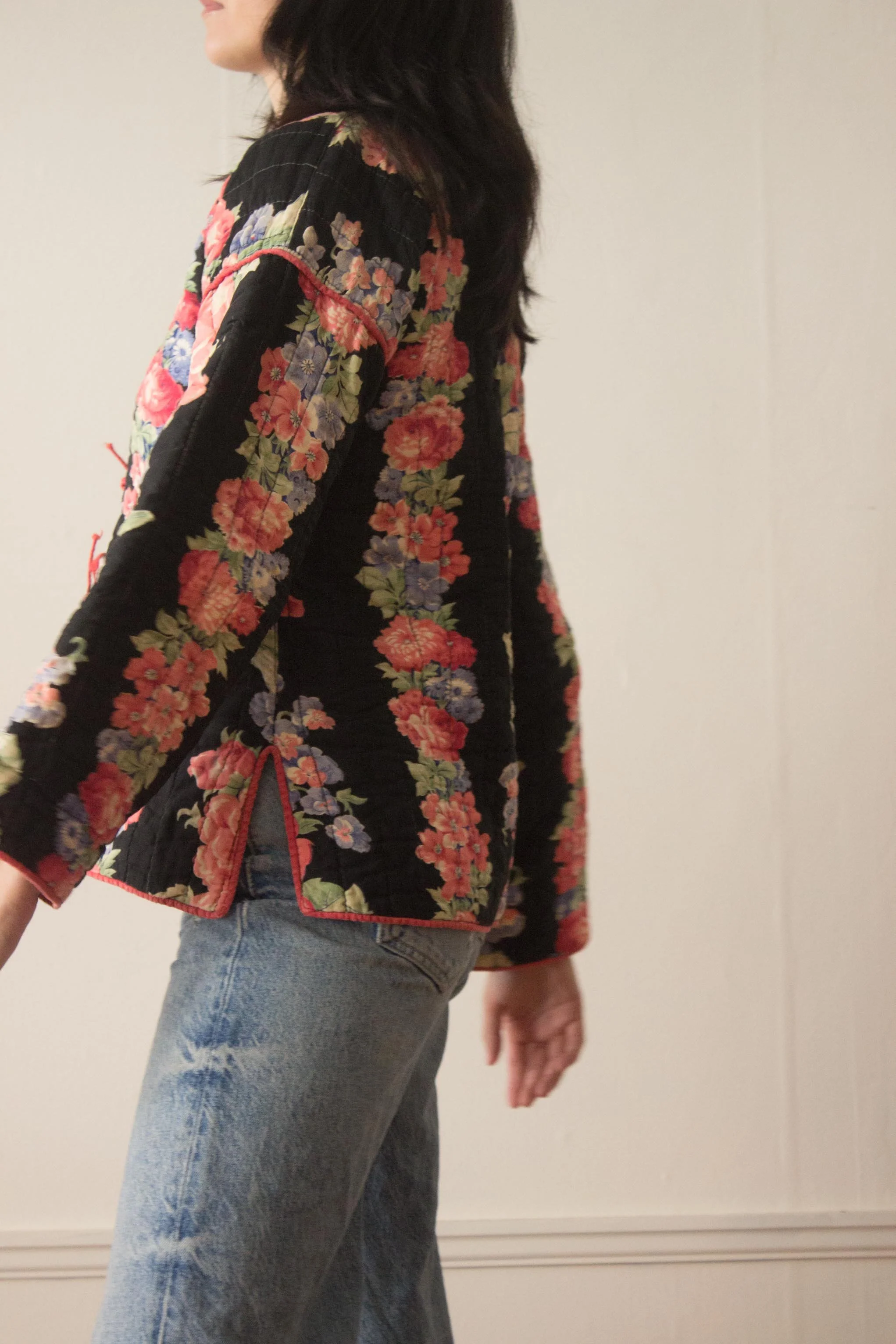 Women's Vintage Floral Print Casual Quilted Jacket