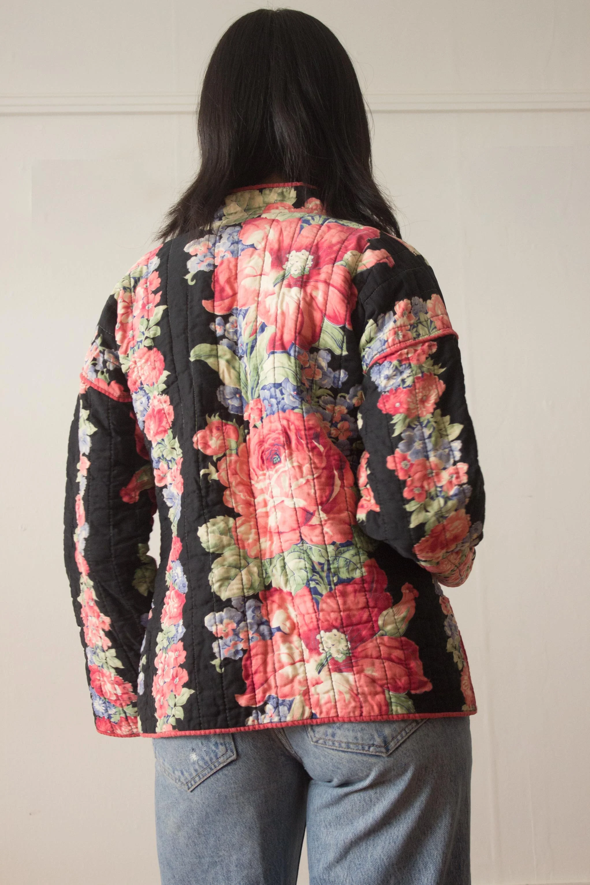 80's Quilted Velvet Floral Coat by Jon Woods