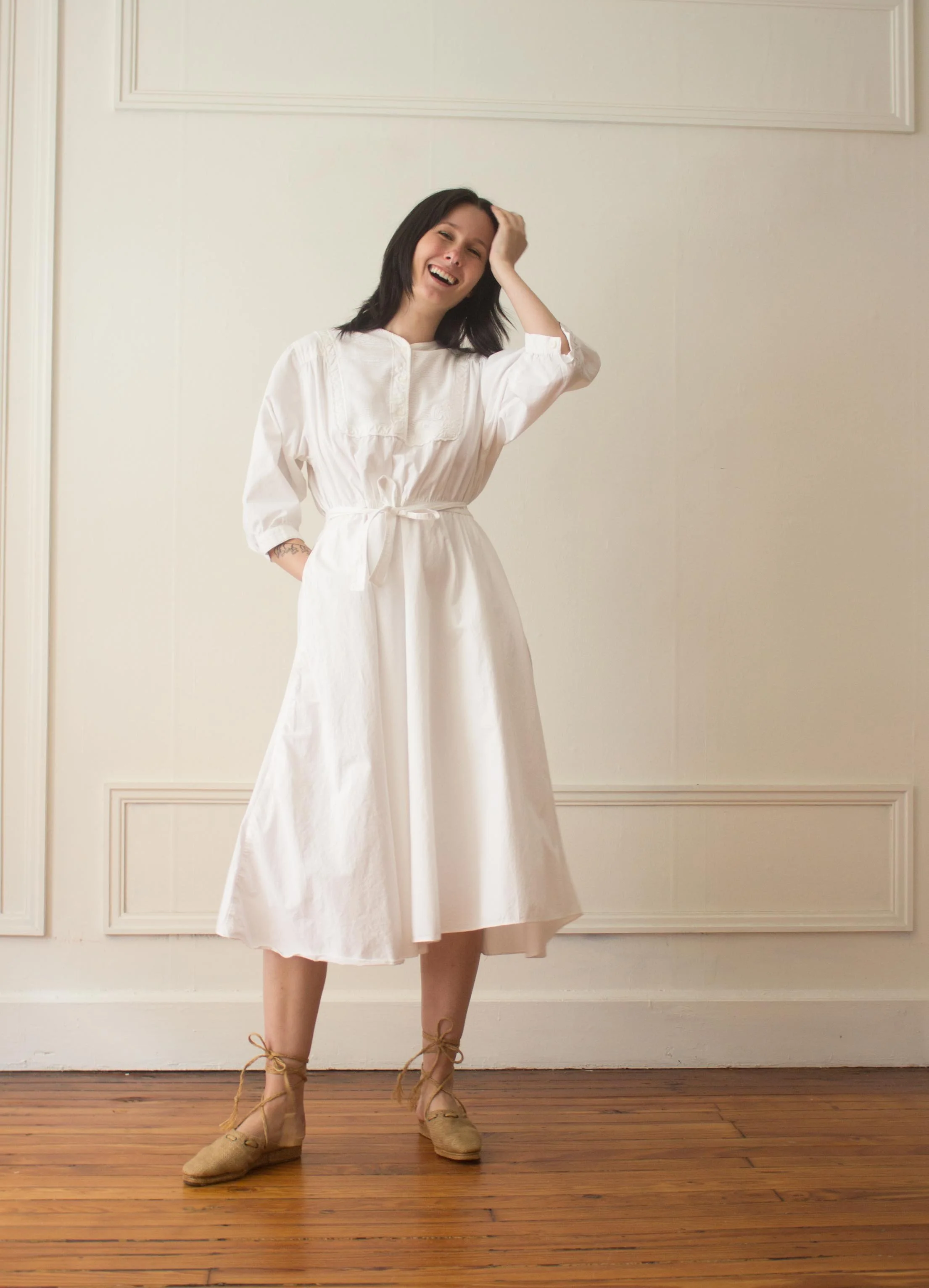 1970s shirt dress 1970s Giorgio Sant Angelo White Cotton Shirt Dress — Wayward Collection