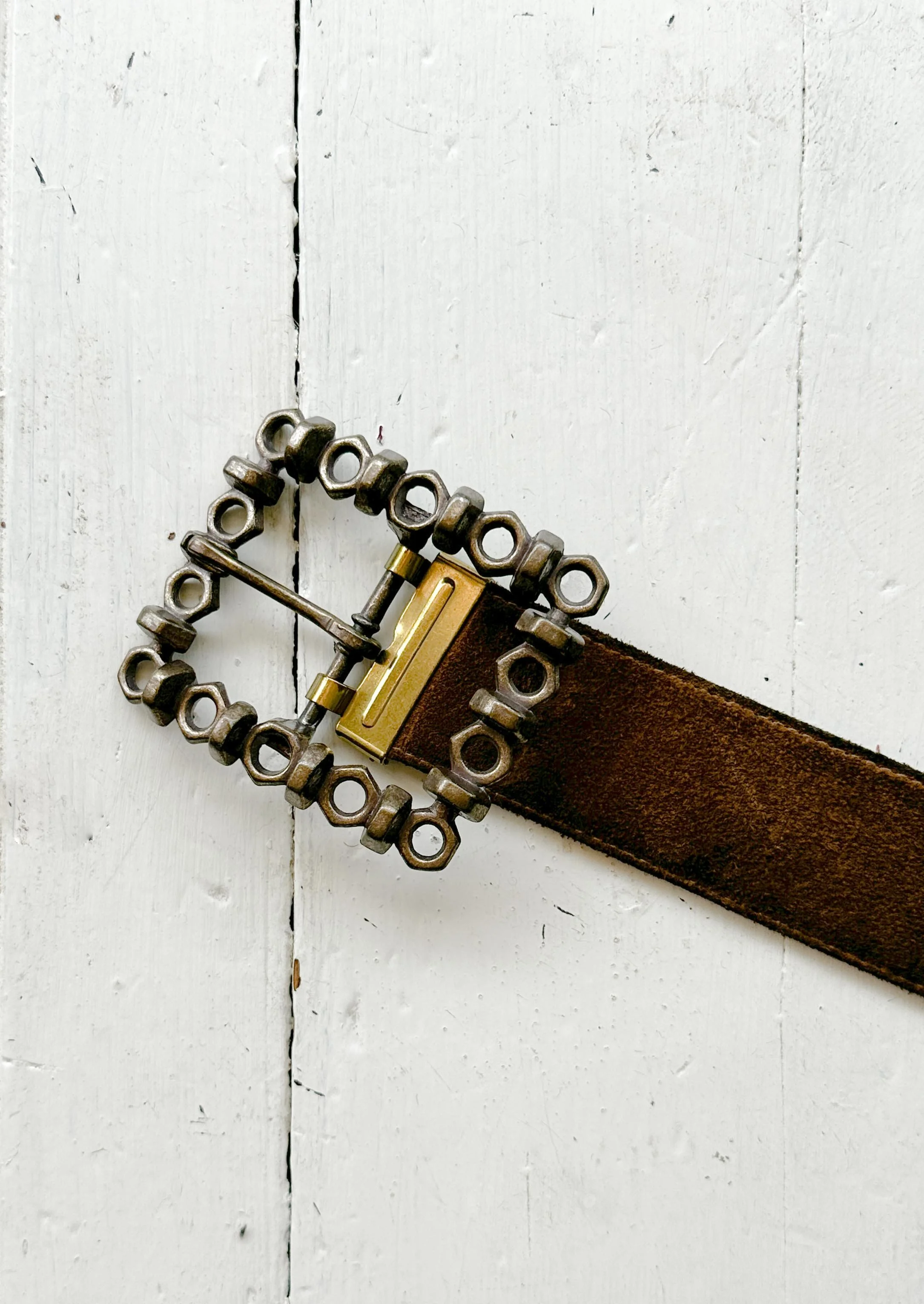 Pappagallo Brown Belt with Silver Buckle 1980s Papagallo Cast Buckle Suede Belt — Wayward Collection main image 3