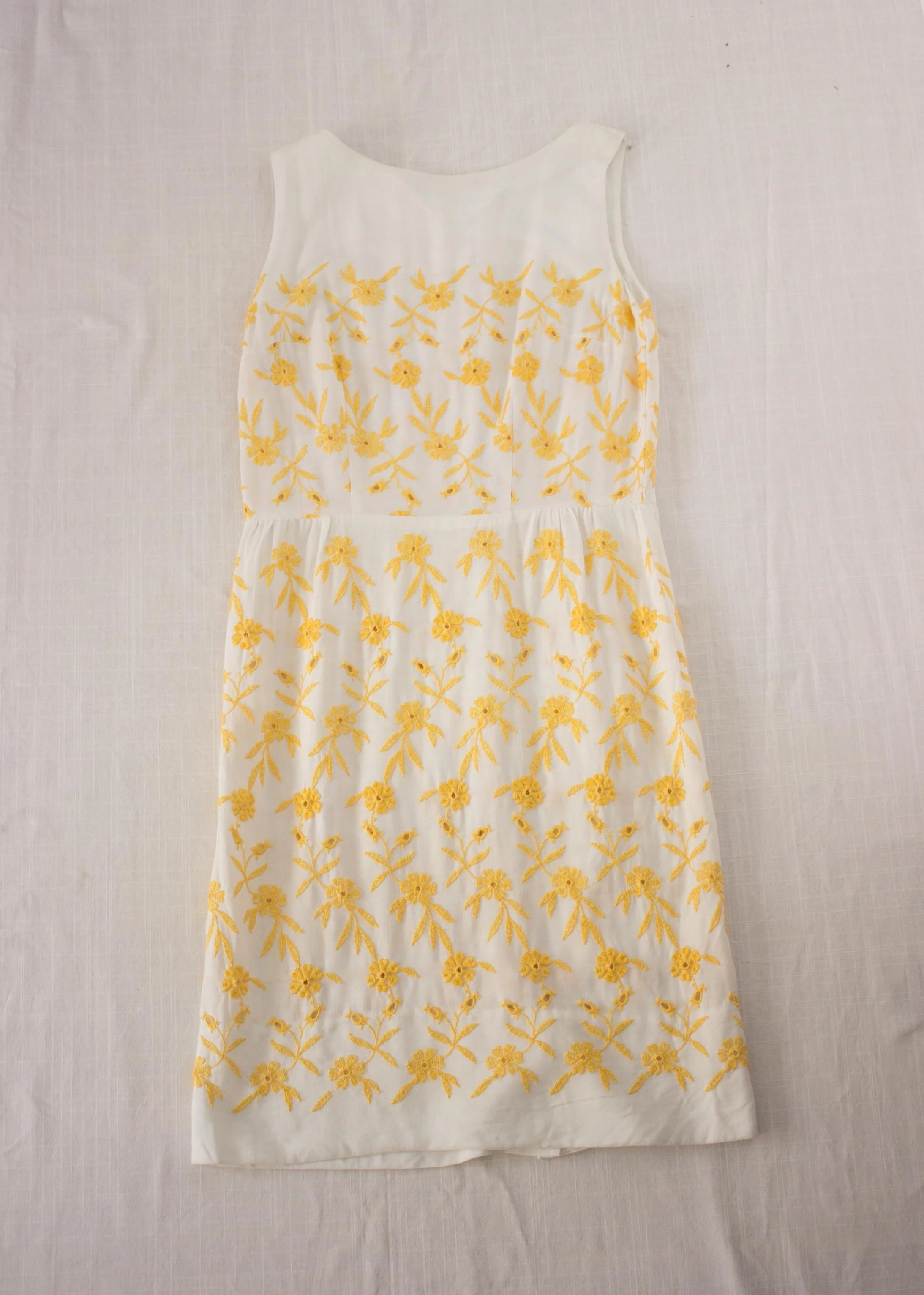 1960s Linen Shift with Yellow Broderie Angliase