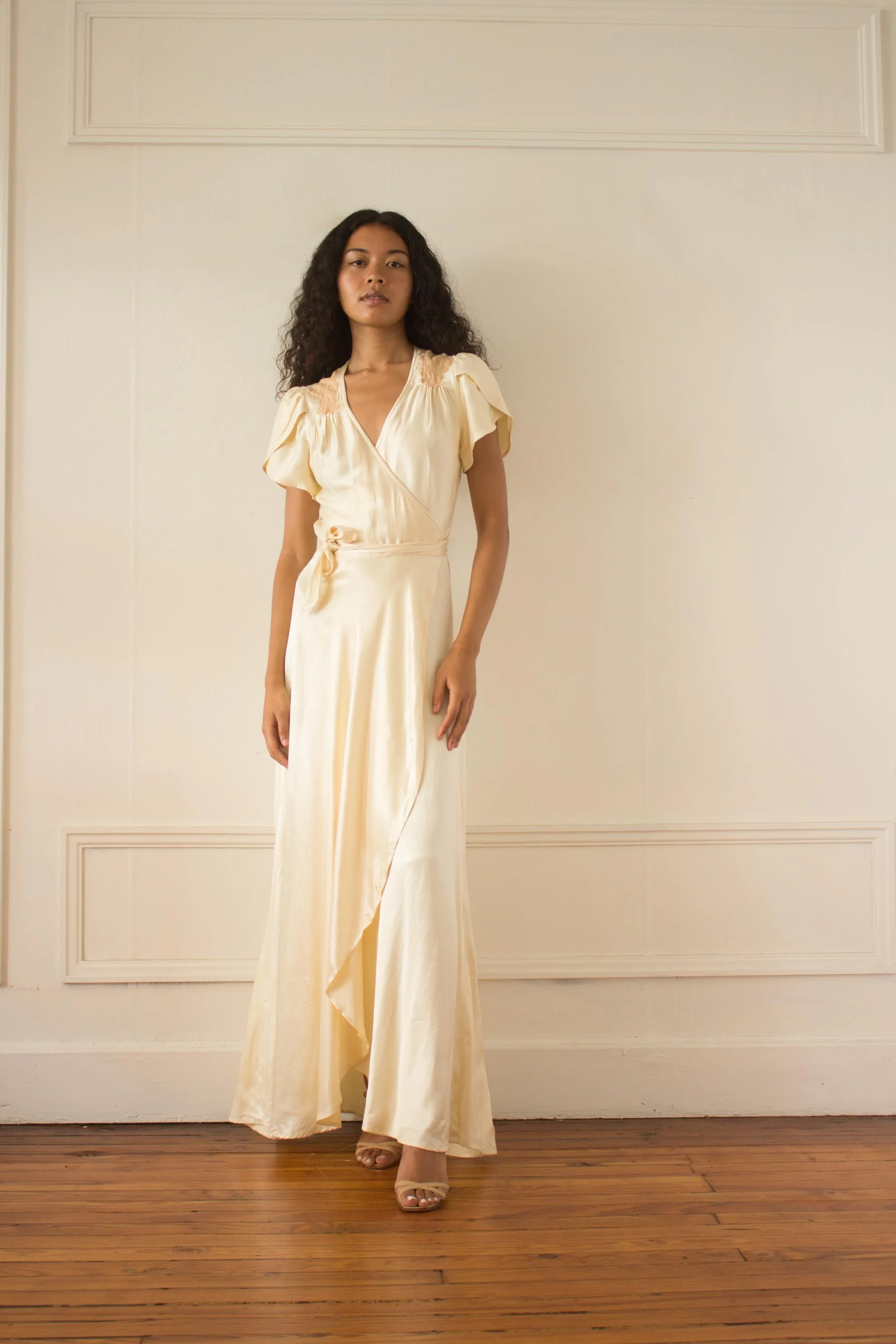 1970s does 1930s Pearl Satin Wrap Dress — Wayward Collection