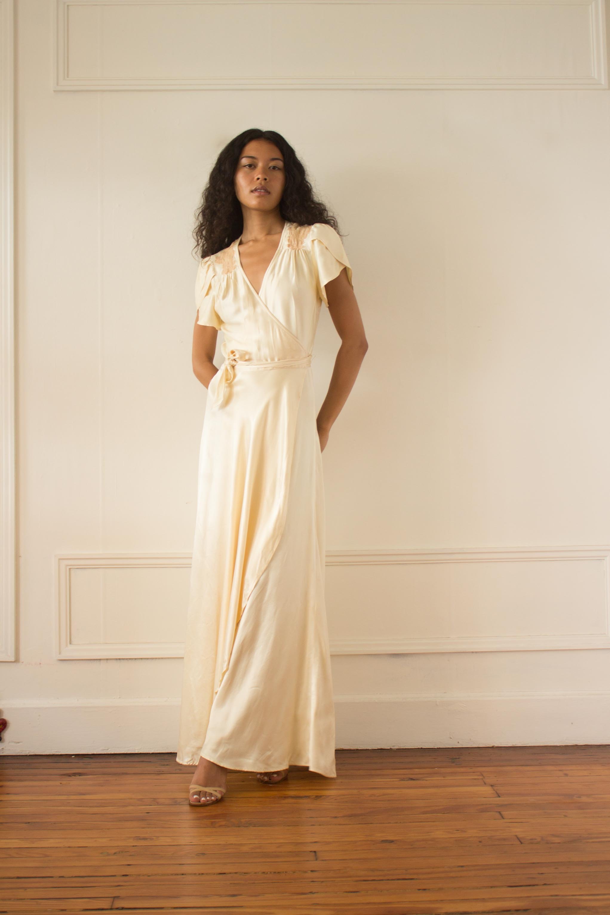 1970s does 1930s Pearl Satin Wrap Dress Wayward Collection 1970s does 1930s Pearl Satin Wrap Dress Wayward Collection
