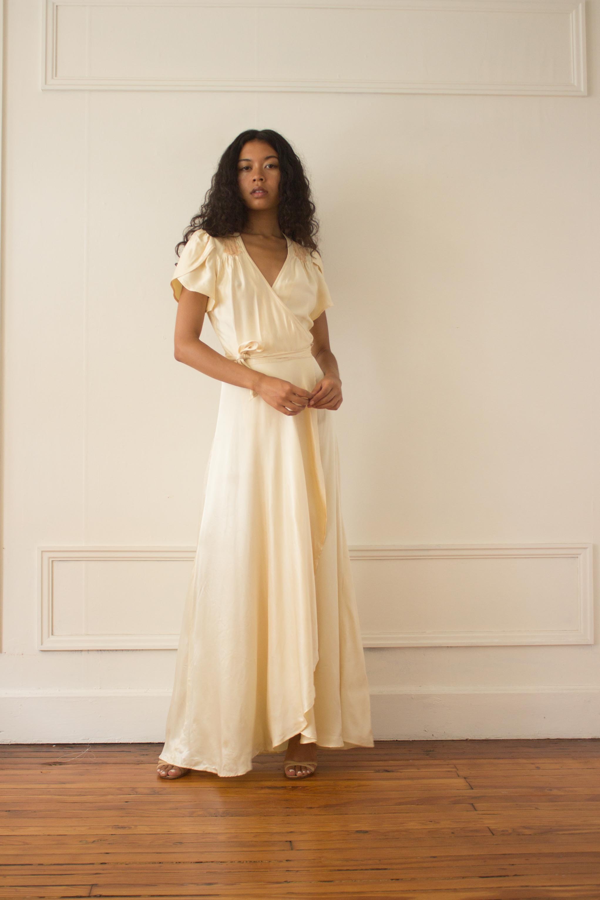 1970s does 1930s Pearl Satin Wrap Dress  Wayward Collection