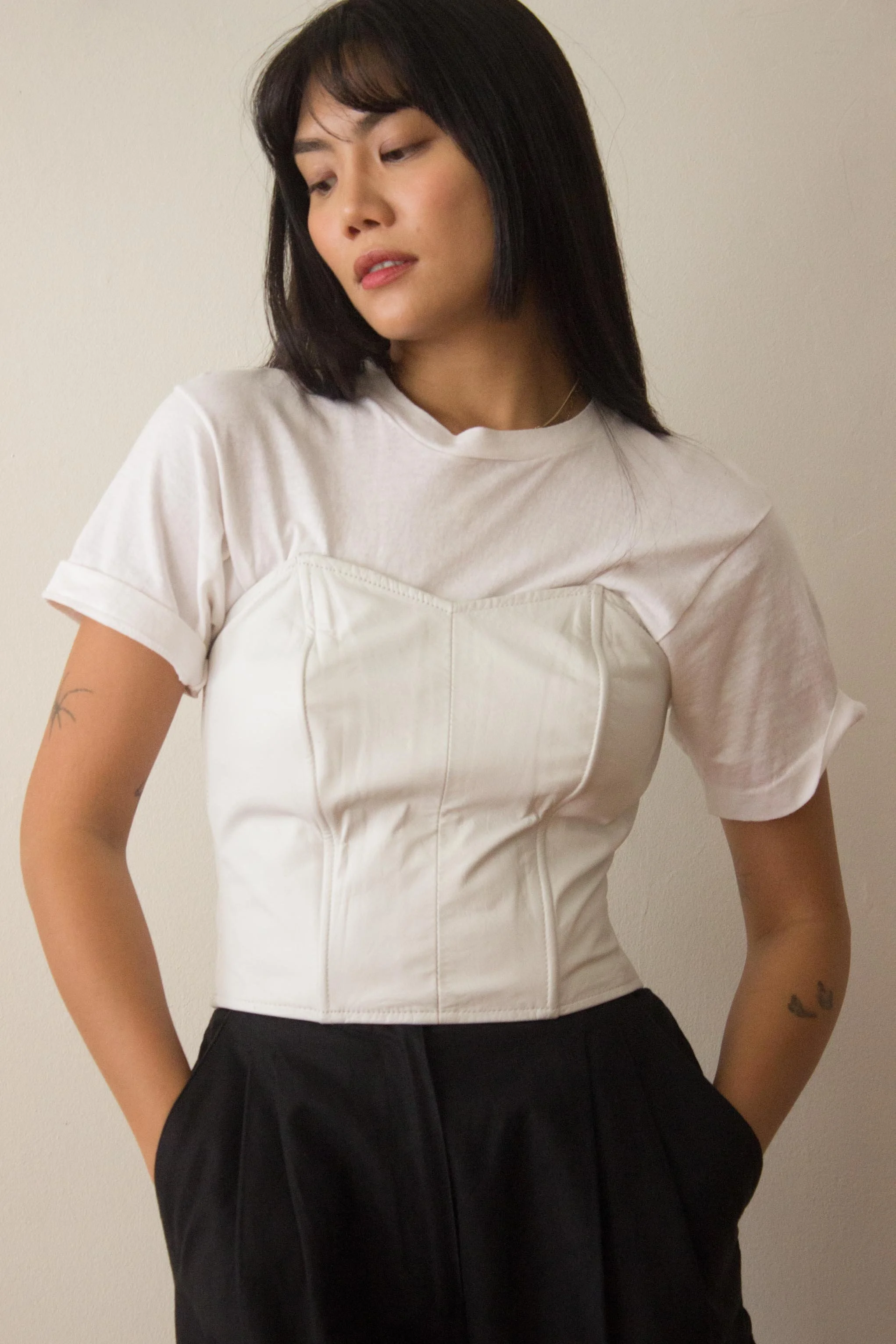 1980s White Leather Bustier