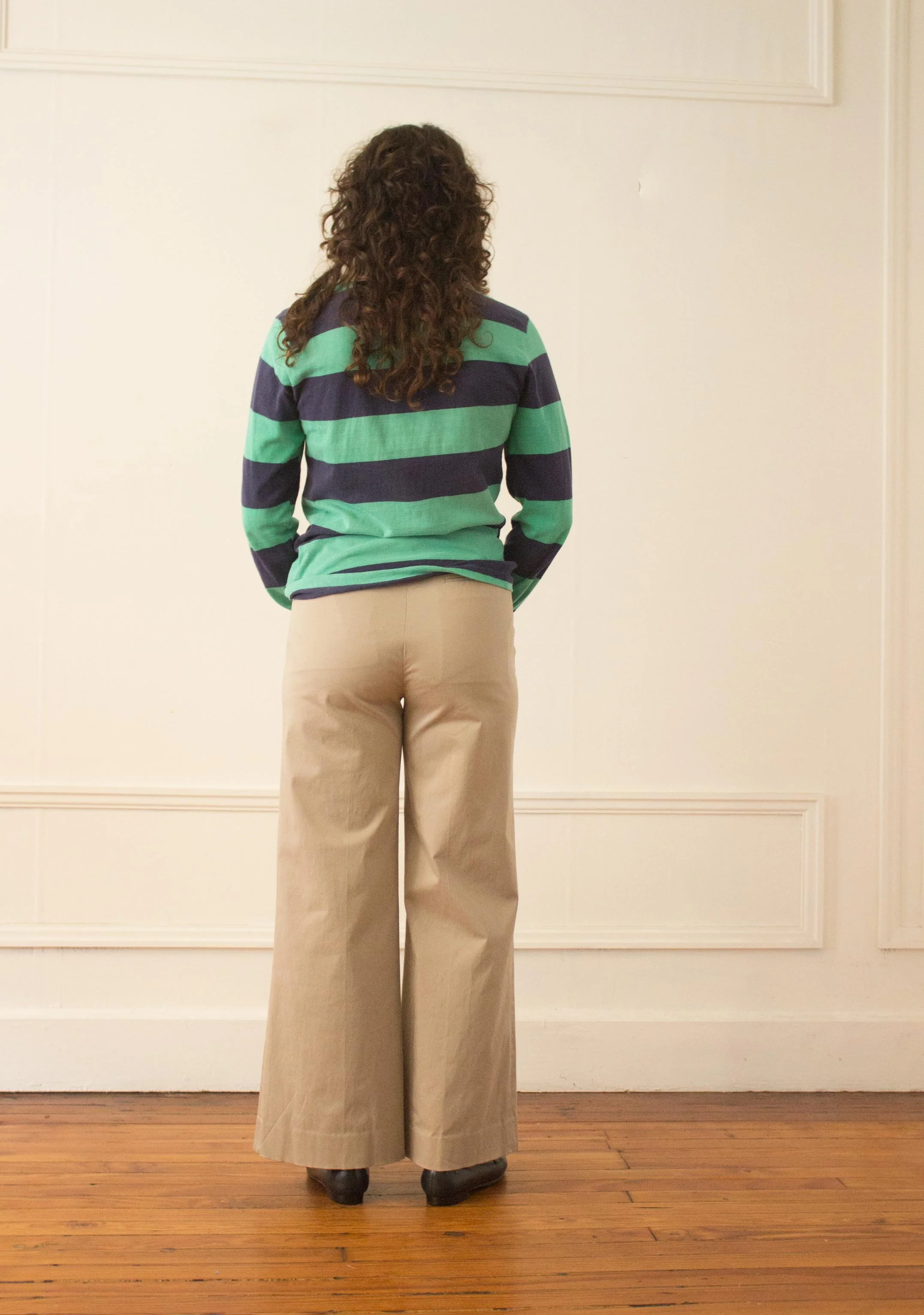 1990s Donna Karan Khaki Wide Leg Trousers — Wayward Collection