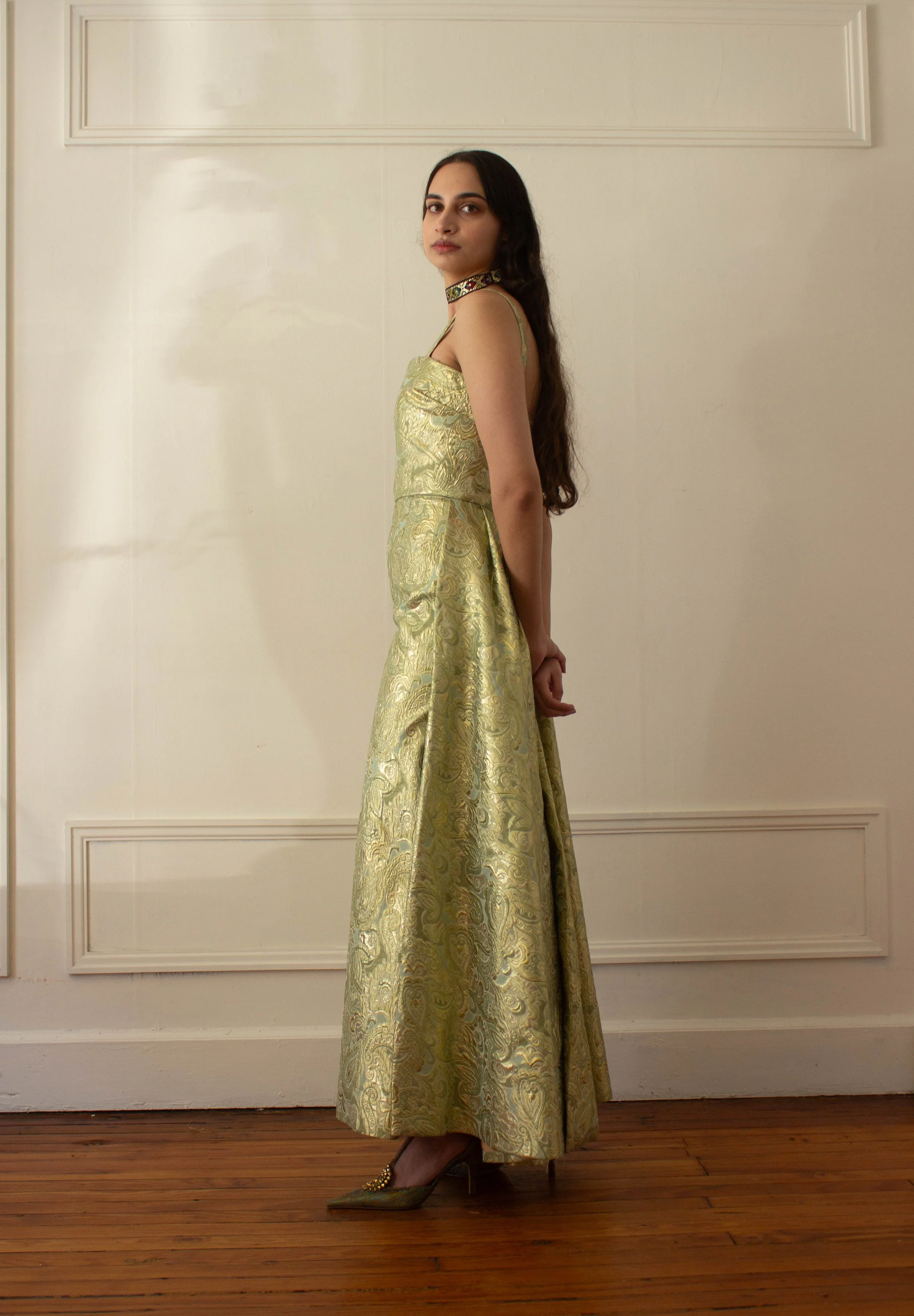 1960s Gold Lam Jacquard Bustle Gown  Wayward Collection