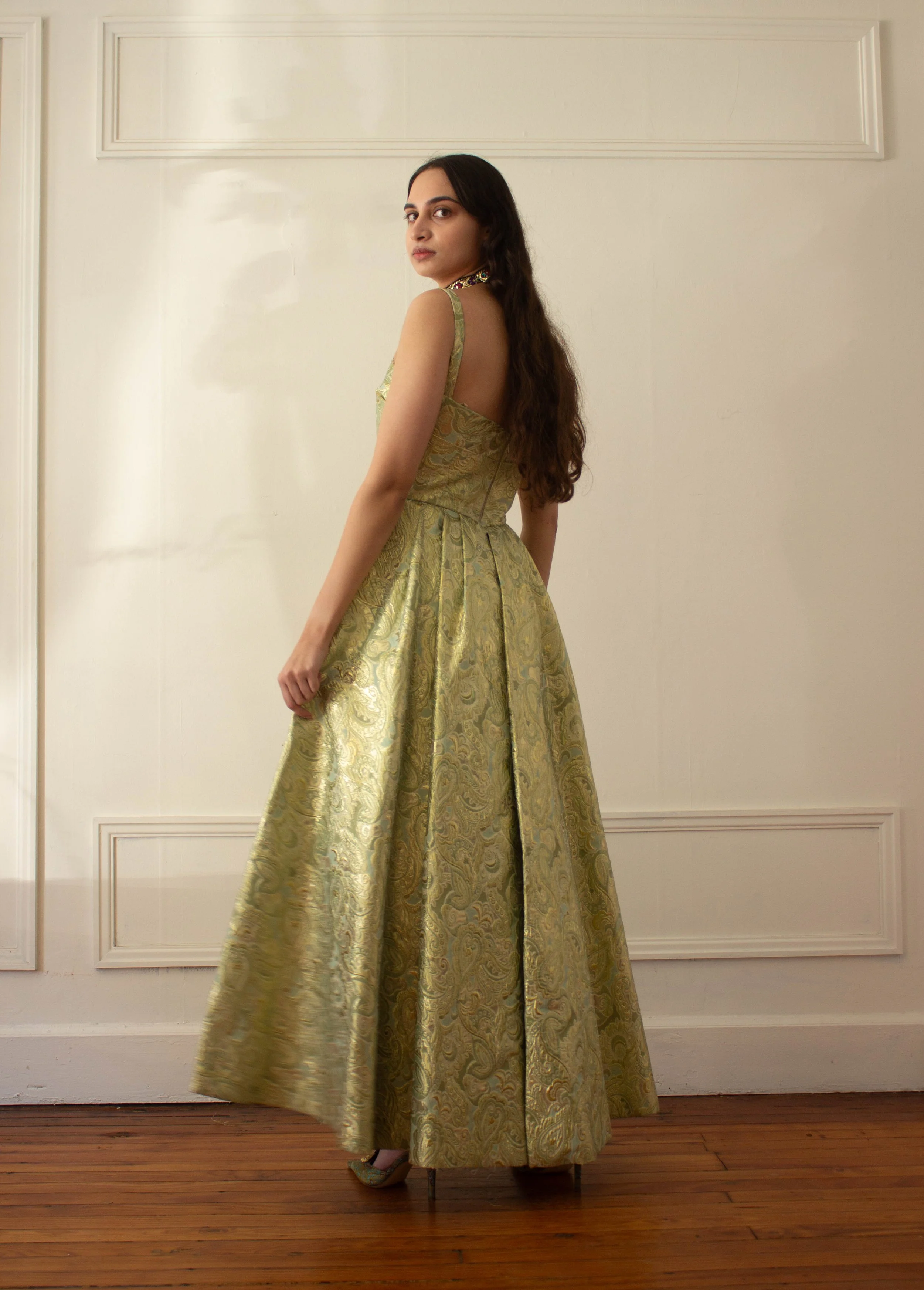 1960s Gold Lam Jacquard Bustle Gown  Wayward Collection