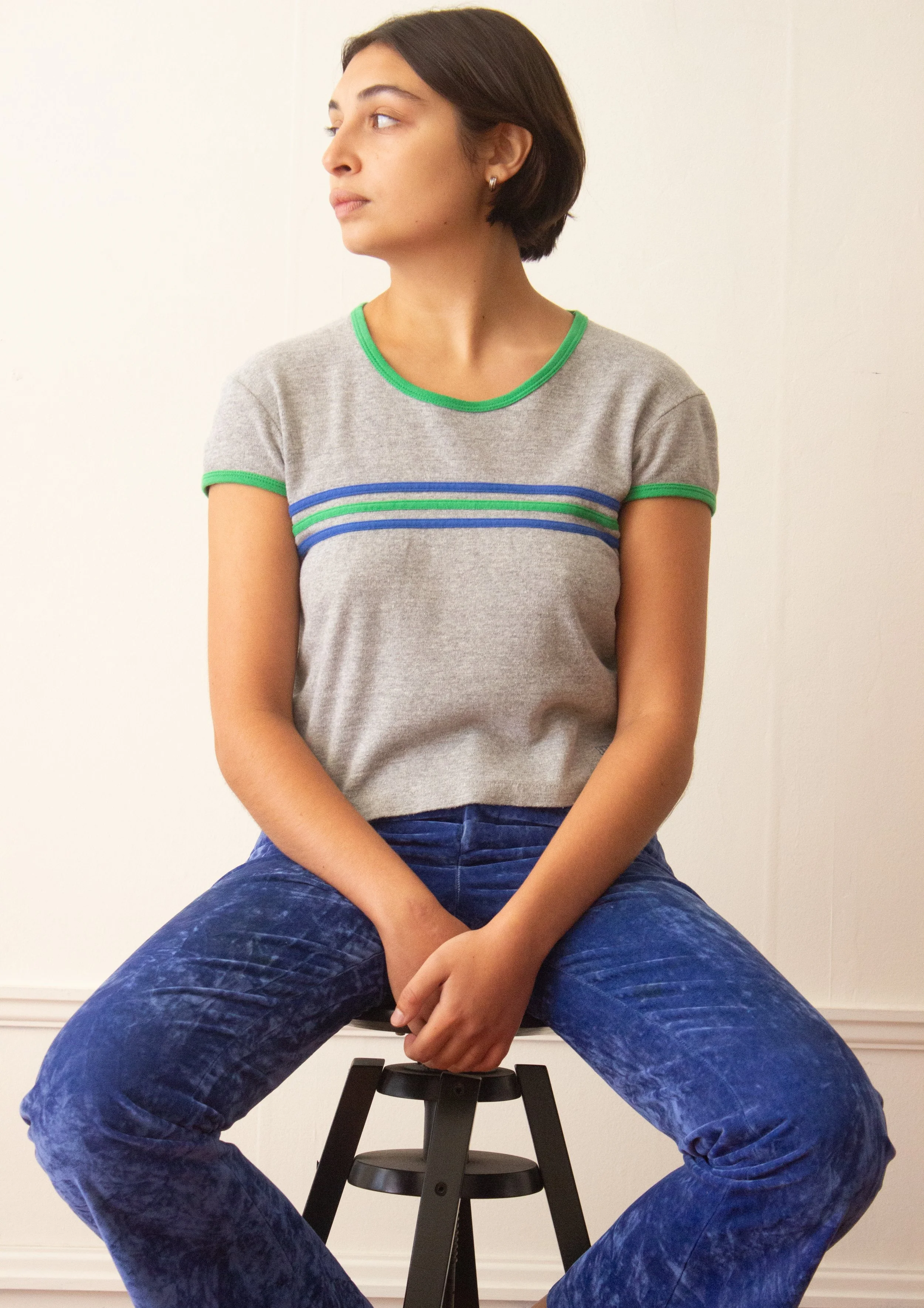 Y2K Heather Gray Striped Skater Girl Tee — Wayward Collection