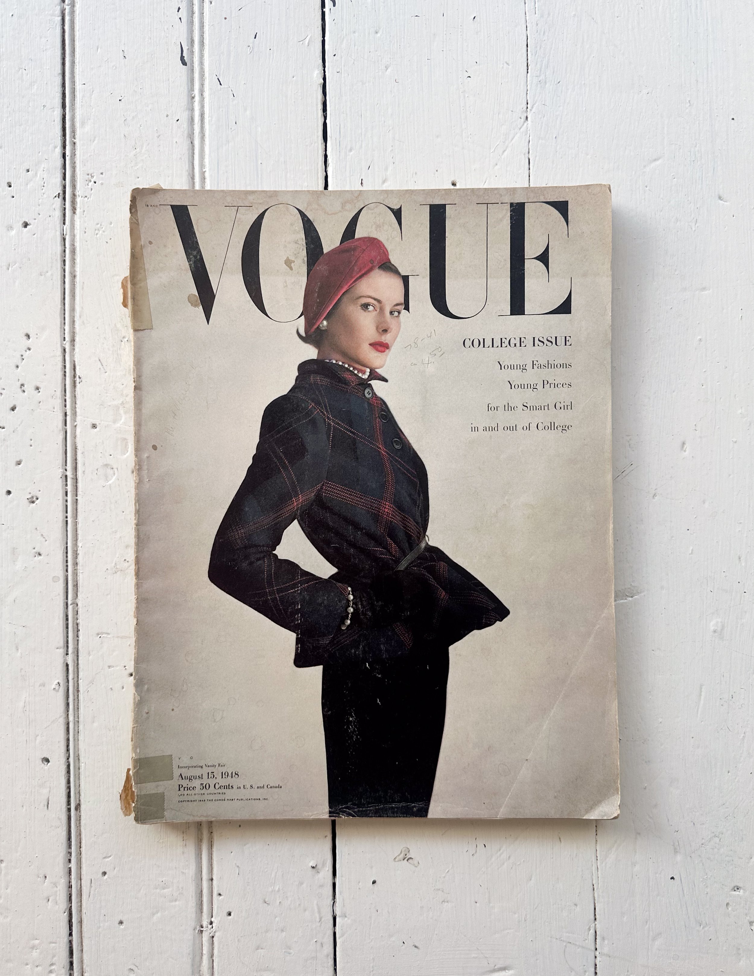Vintage Vogue Magazine "College Issue" Irving Penn Cover August 1948