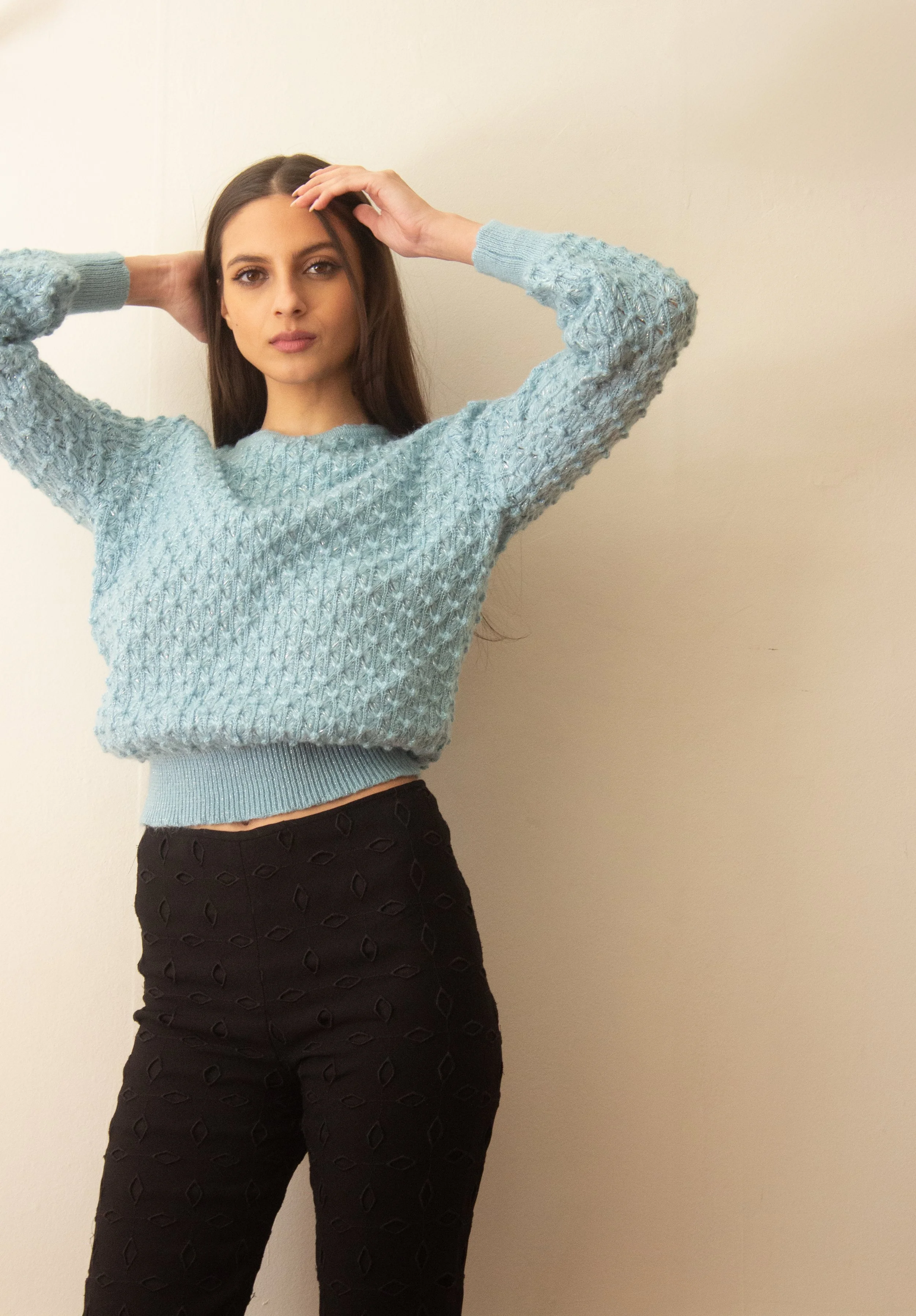 1970s Powder Blue Bobble Knit Sweater