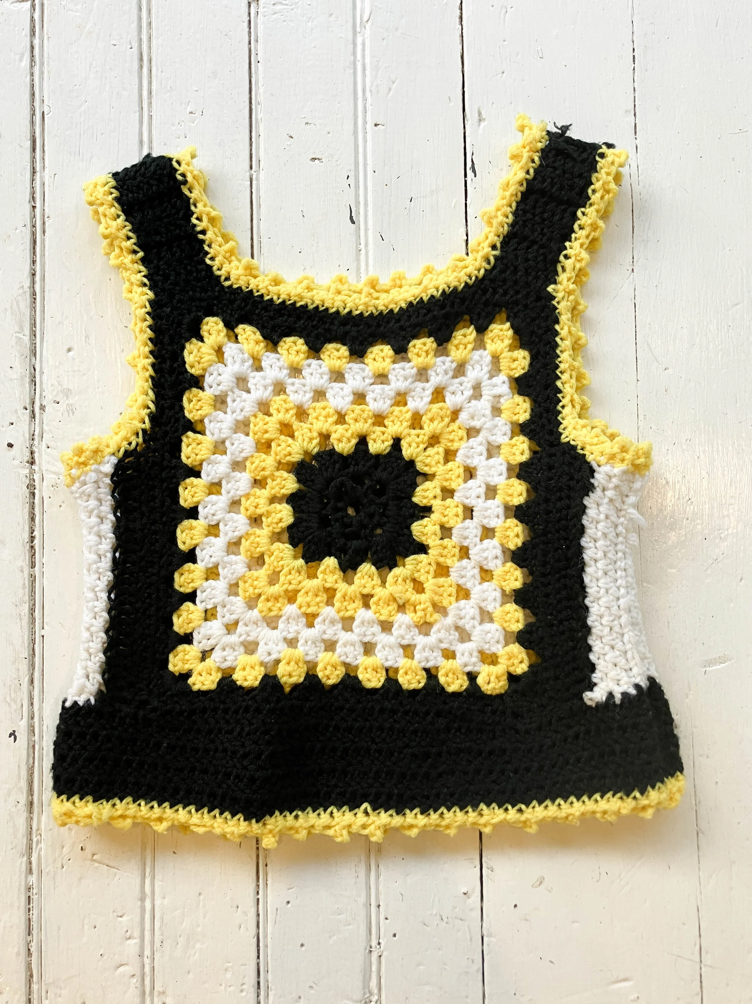 1970s Hand Crocheted Granny Square Vest